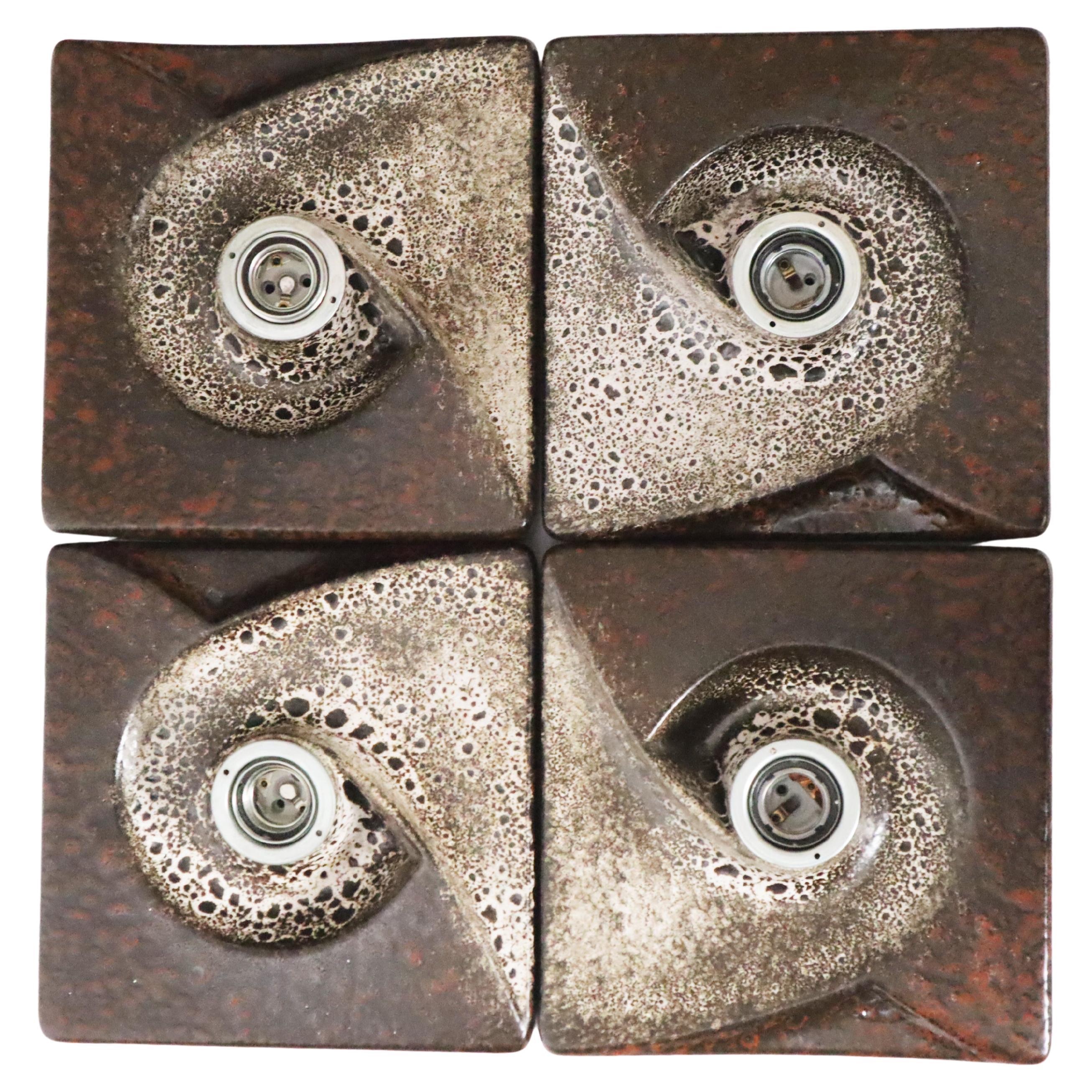 Ensemble de 4 lampes murales à tourbillon Fat Lava Brutalist par PAN Germany 1960s en vente