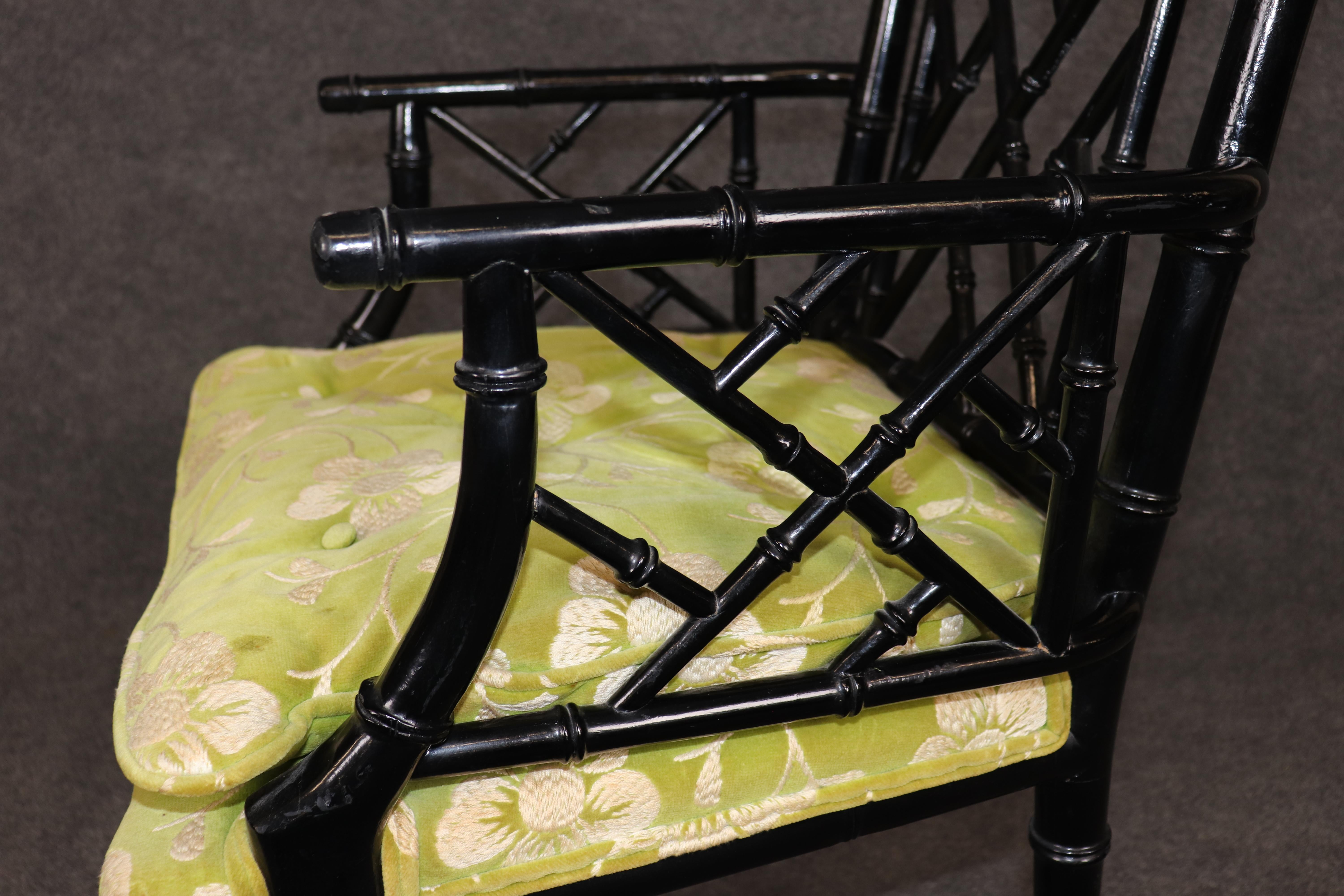 Ensemble de 4 fauteuils de salle à manger en faux bambou de style Chinoiserie Hollywood Regency -Tous les fauteuils en vente 6