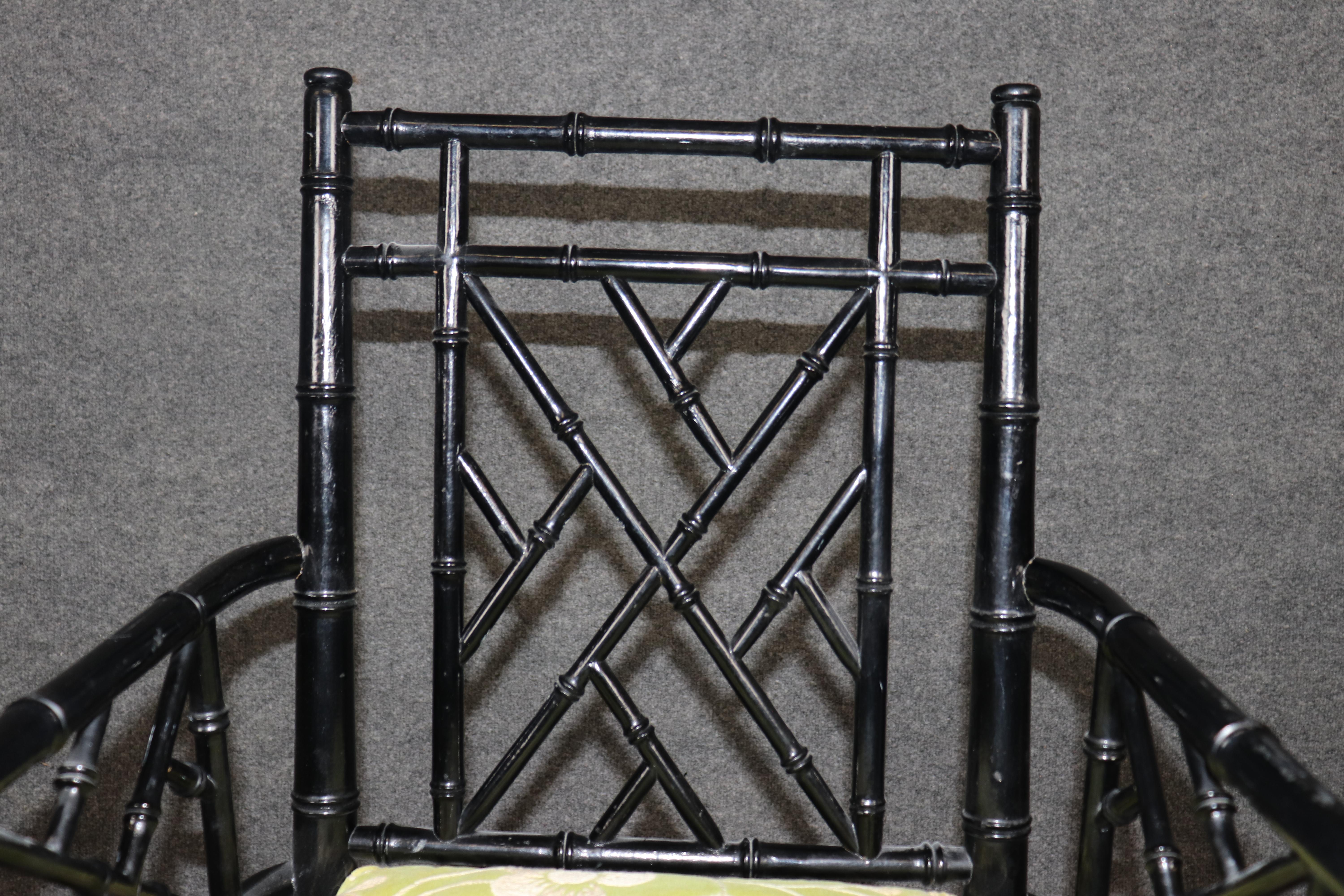 Ensemble de 4 fauteuils de salle à manger en faux bambou de style Chinoiserie Hollywood Regency -Tous les fauteuils en vente 7