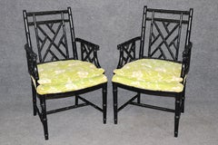 Set of 4 Faux Bamboo Chinoiserie Hollywood Regency Style Dining -All Armchairs