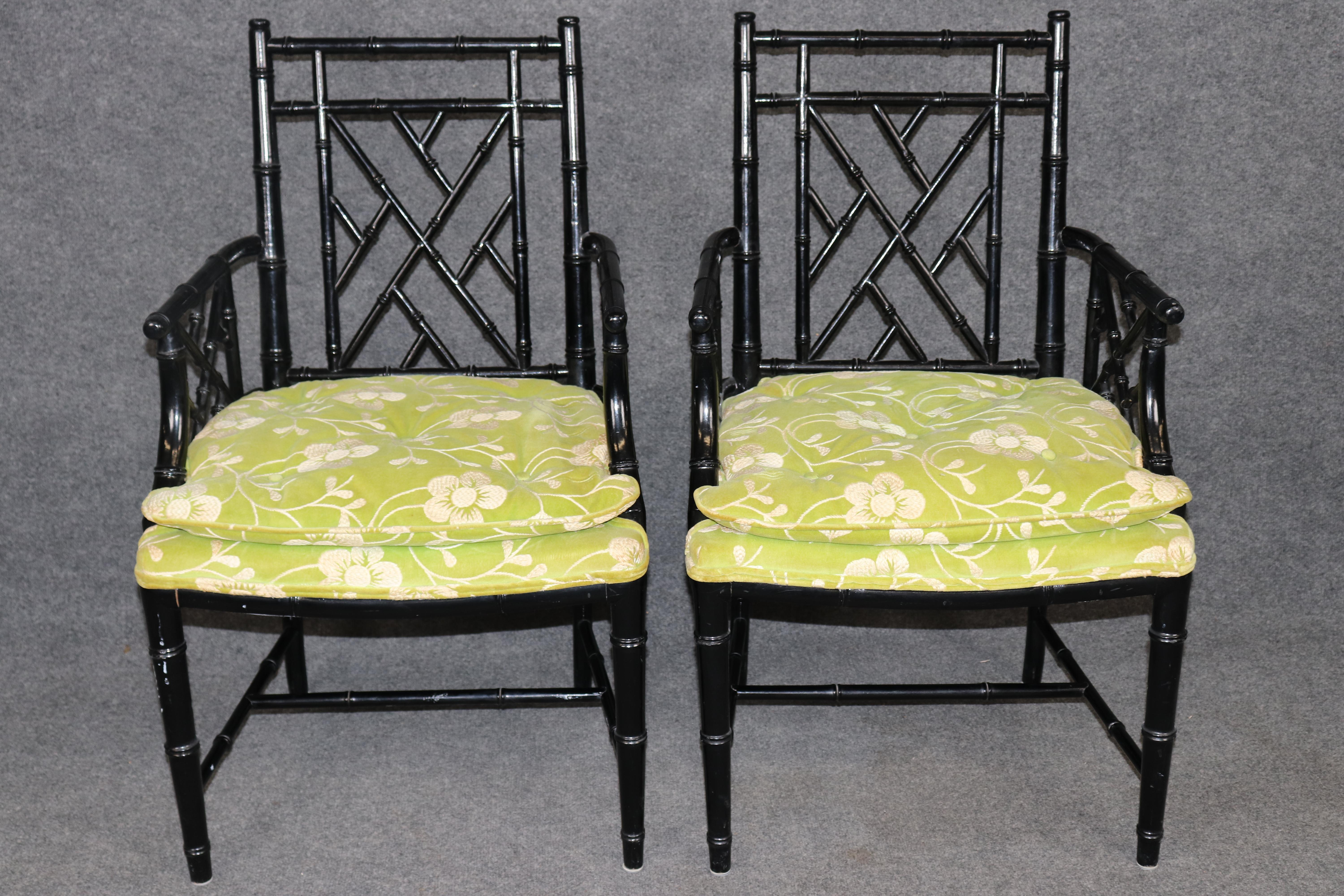 Chinoiseries Ensemble de 4 fauteuils de salle à manger en faux bambou de style Chinoiserie Hollywood Regency -Tous les fauteuils en vente