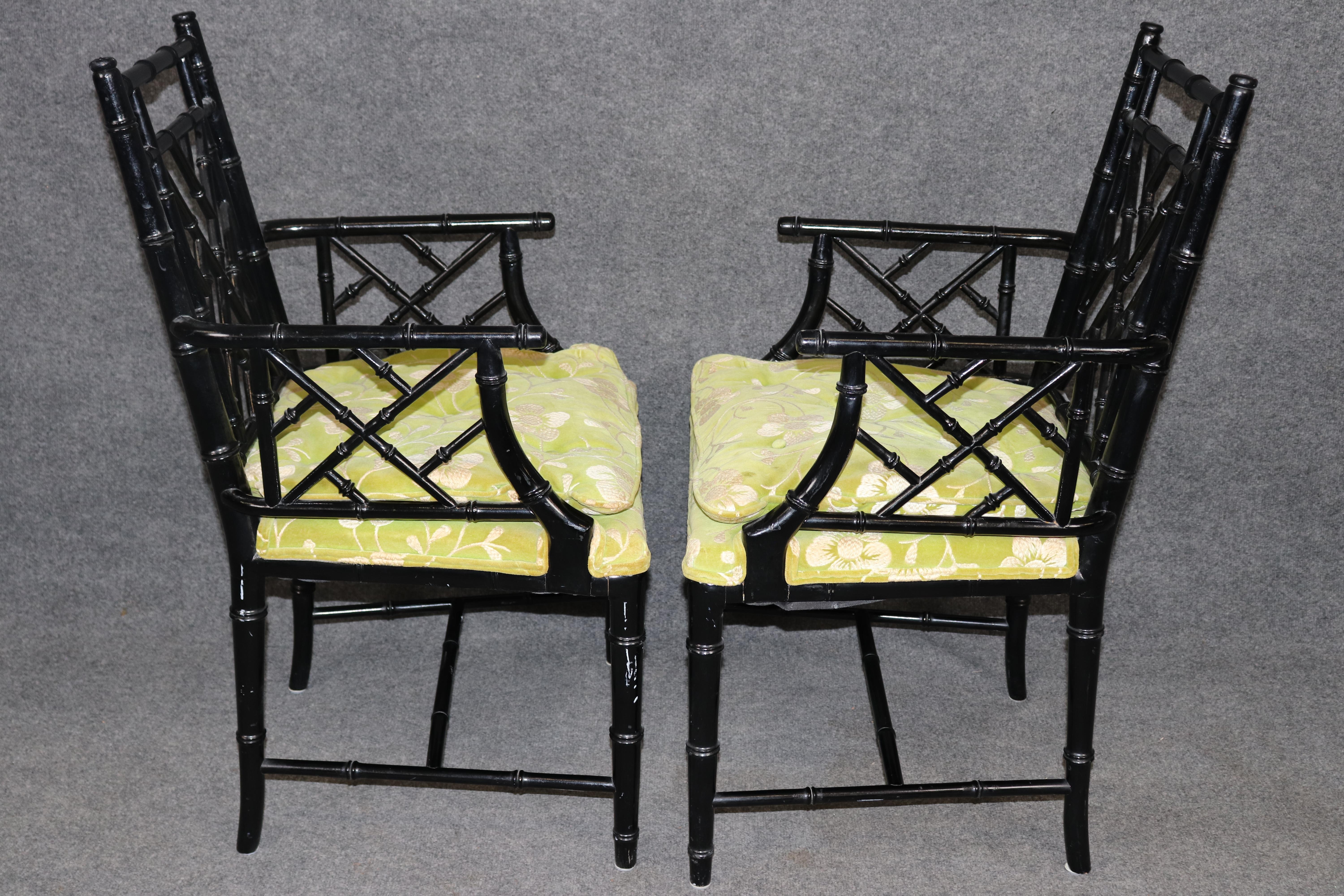 Européen Ensemble de 4 fauteuils de salle à manger en faux bambou de style Chinoiserie Hollywood Regency -Tous les fauteuils en vente