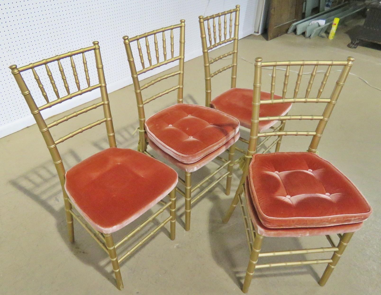 Painted Set of 4 Faux Bamboo Dining Side Chairs