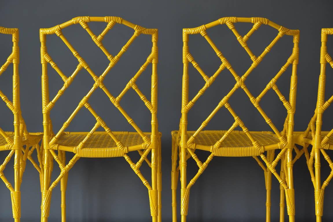 American Set of 4 Faux Bamboo Metal Patio Chairs by Venemen of California, ca. 1960