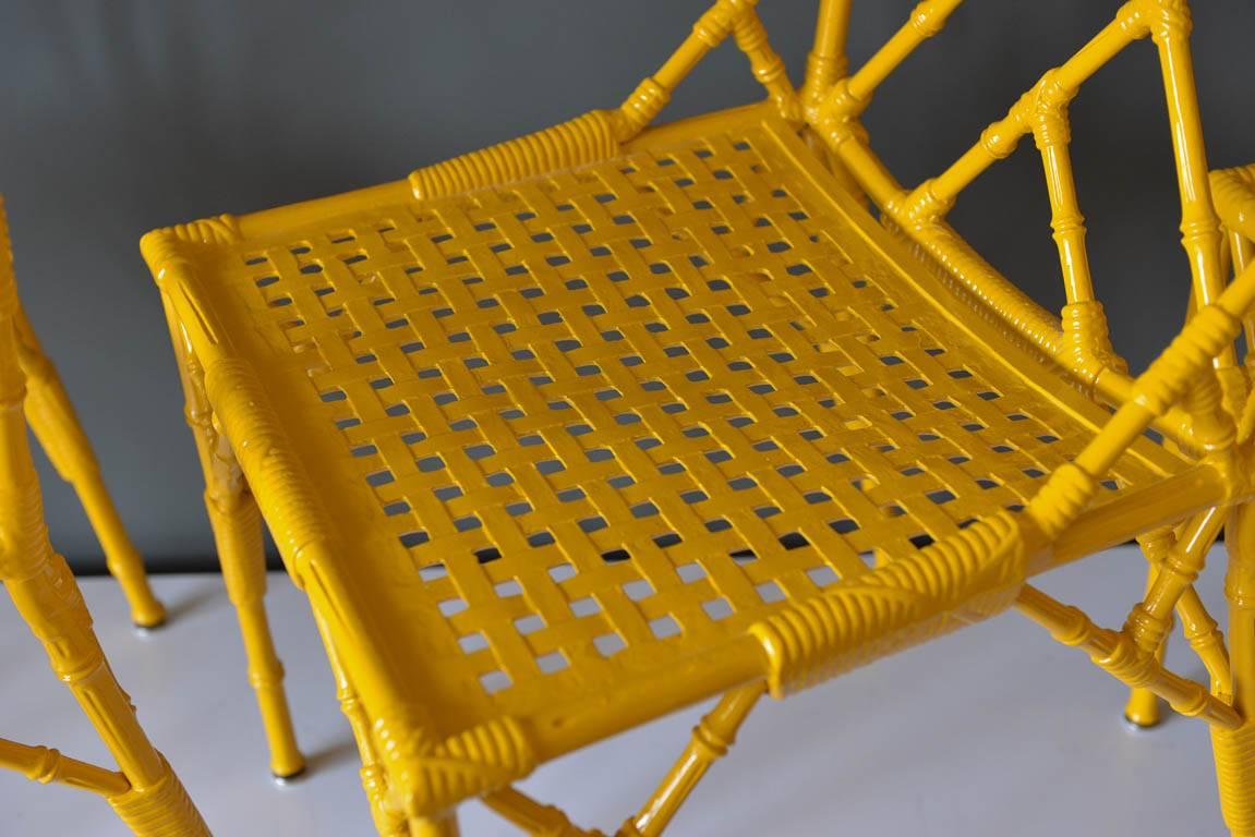Set of 4 Faux Bamboo Metal Patio Chairs by Venemen of California, ca. 1960 2