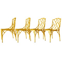 Set of 4 Faux Bamboo Metal Patio Chairs by Venemen of California, ca. 1960