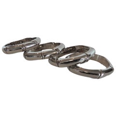 Set of 4 Faux Bamboo Silver Color Napkin Rings