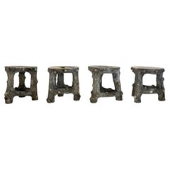Set of 4 Faux Bois Concrete Stools, 1960s France