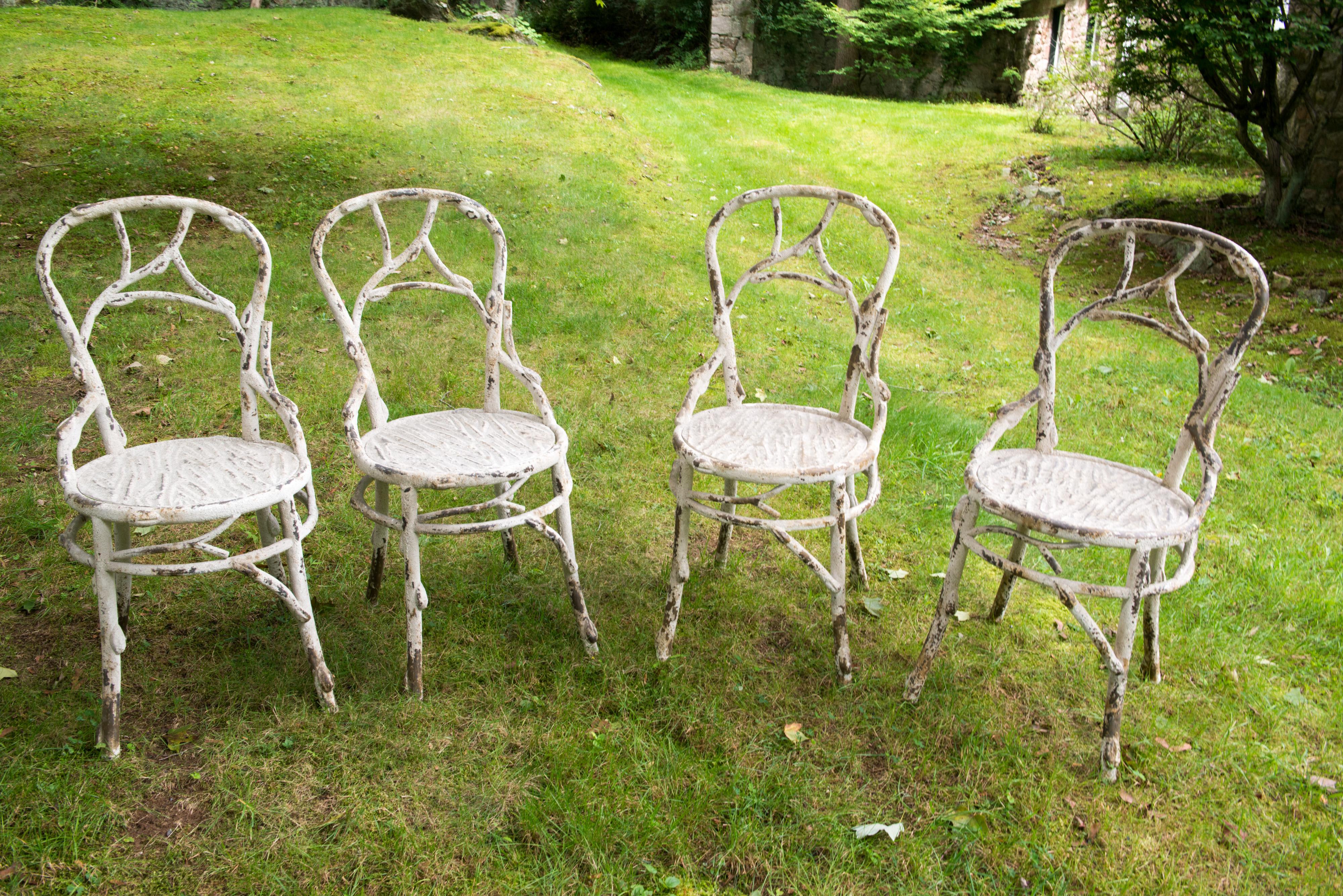 Set of 4 Faux Bois Metal Chairs 9