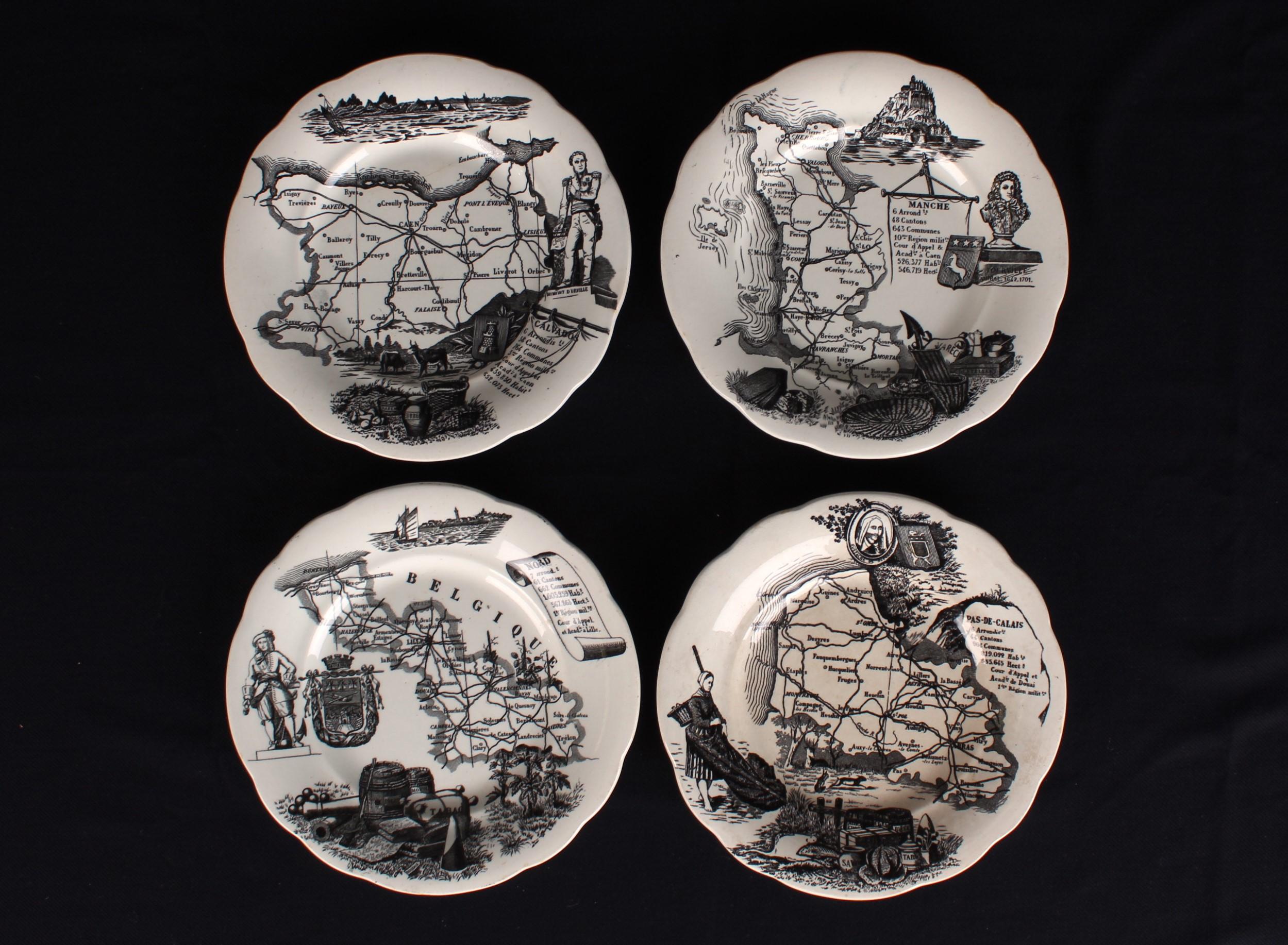 Ceramic Set Of 4 Fayence Plates, Creil et Montereau, France, 19th Century For Sale