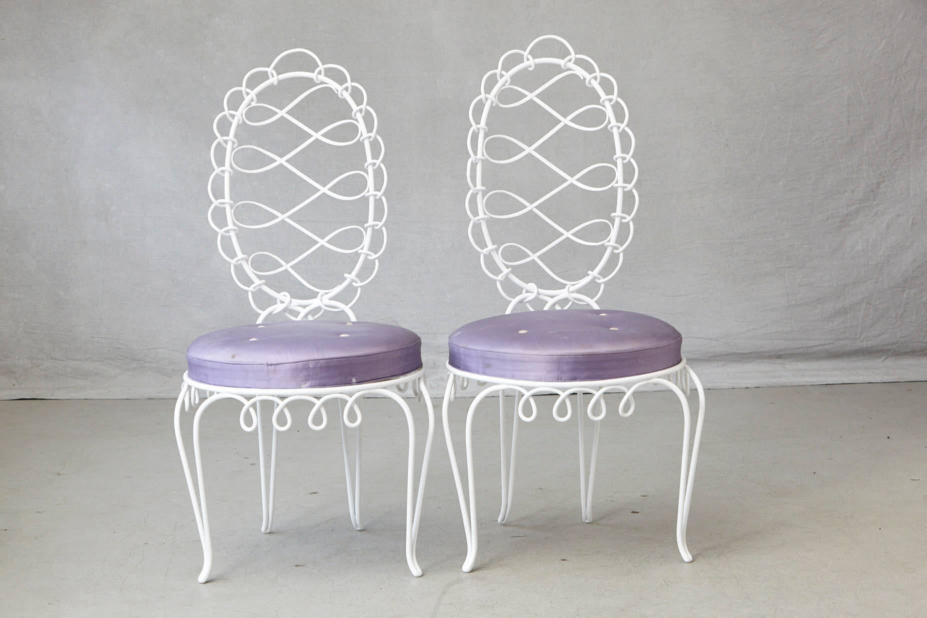 Mid-20th Century Set of Four René Prou 'Fer Forgé Rond' Iron Side Chairs, France 1940's For Sale