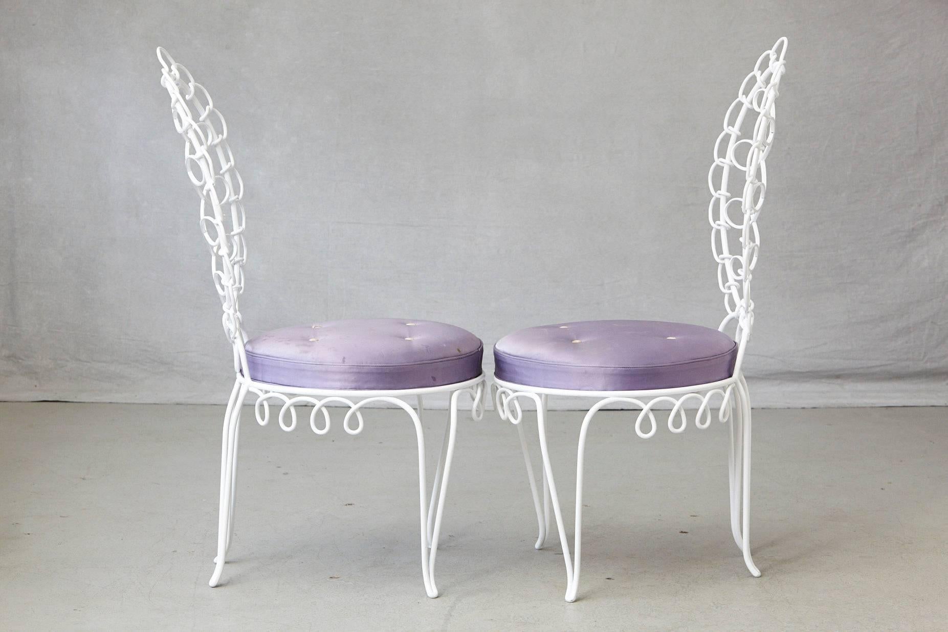 Satin Set of Four René Prou 'Fer Forgé Rond' Iron Side Chairs, France 1940's For Sale