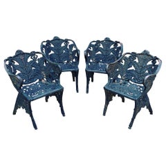 Set of 4 "FERN & BLACKBERRY" Cast Iron Garden Seats, 19th Century