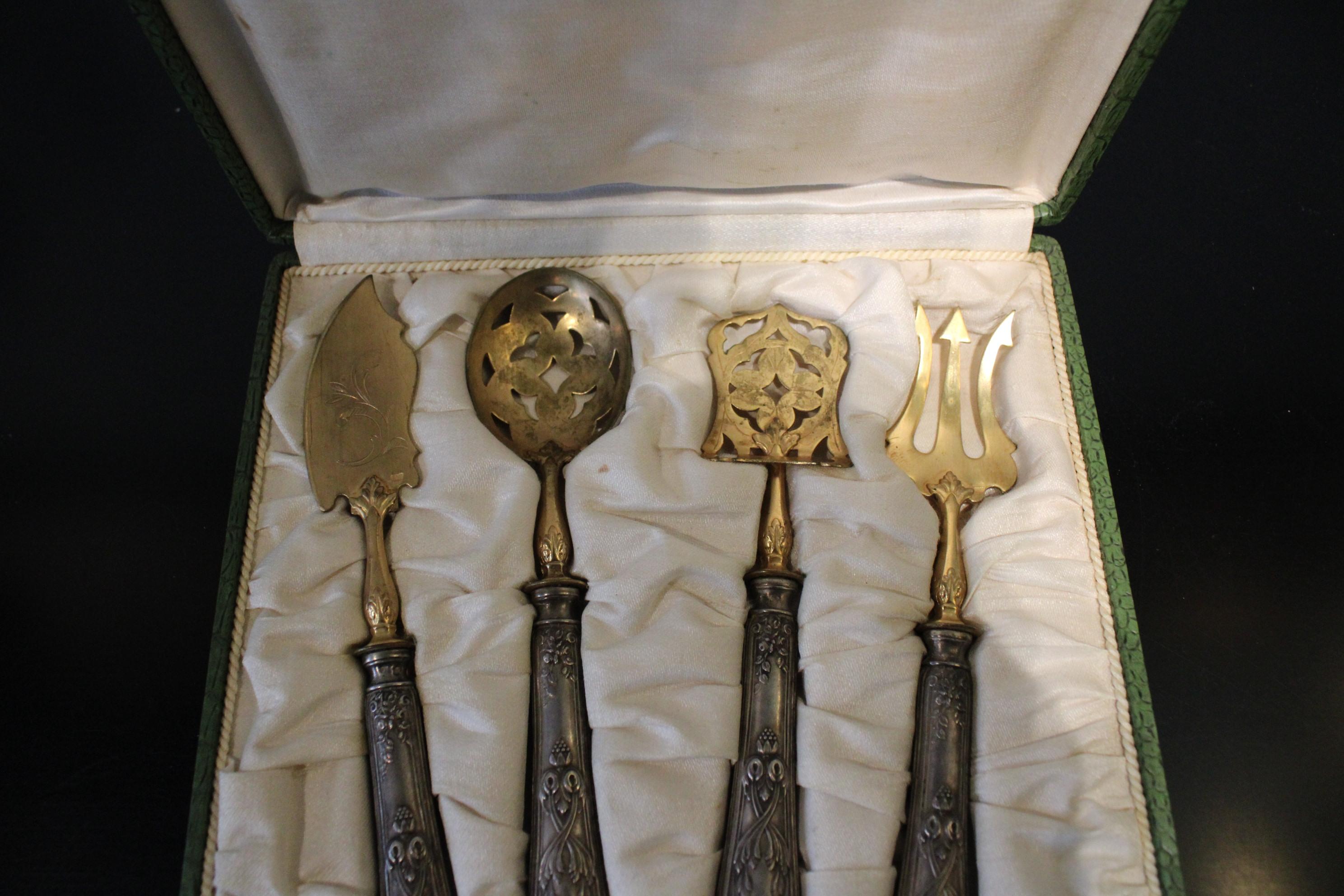 French Set of 4 Filled Silver and Gold Metal Cutlery For Sale