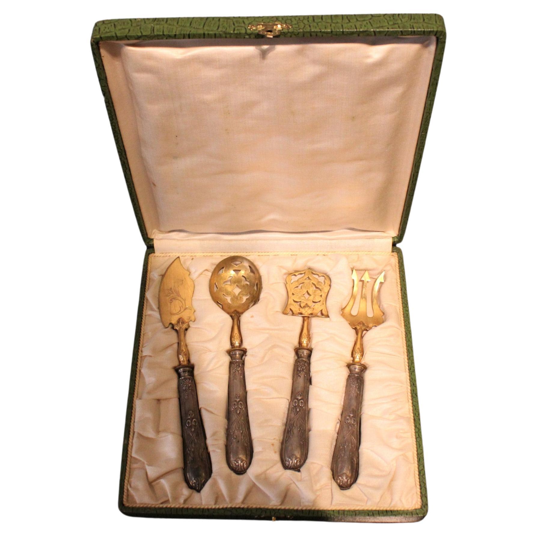 Set of 4 Filled Silver and Gold Metal Cutlery For Sale