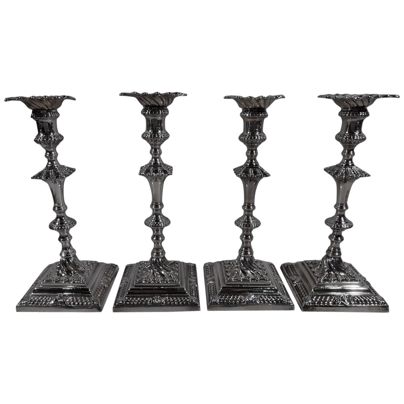 Set of 4 Fine English Georgian Candlesticks by Ebenezer Coker