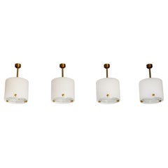 Set of 4 Fine French 1950s Cylindrical Glass and Bronze Pendants by Perzel