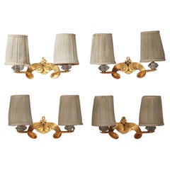 Set of 4 Fine French 1950s Gilded Bronze Wall Lights by Jules Leleu