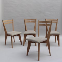 Set di 4 raffinate sedie da pranzo francesi anni '50 in Oak di Guillerme et Chambron