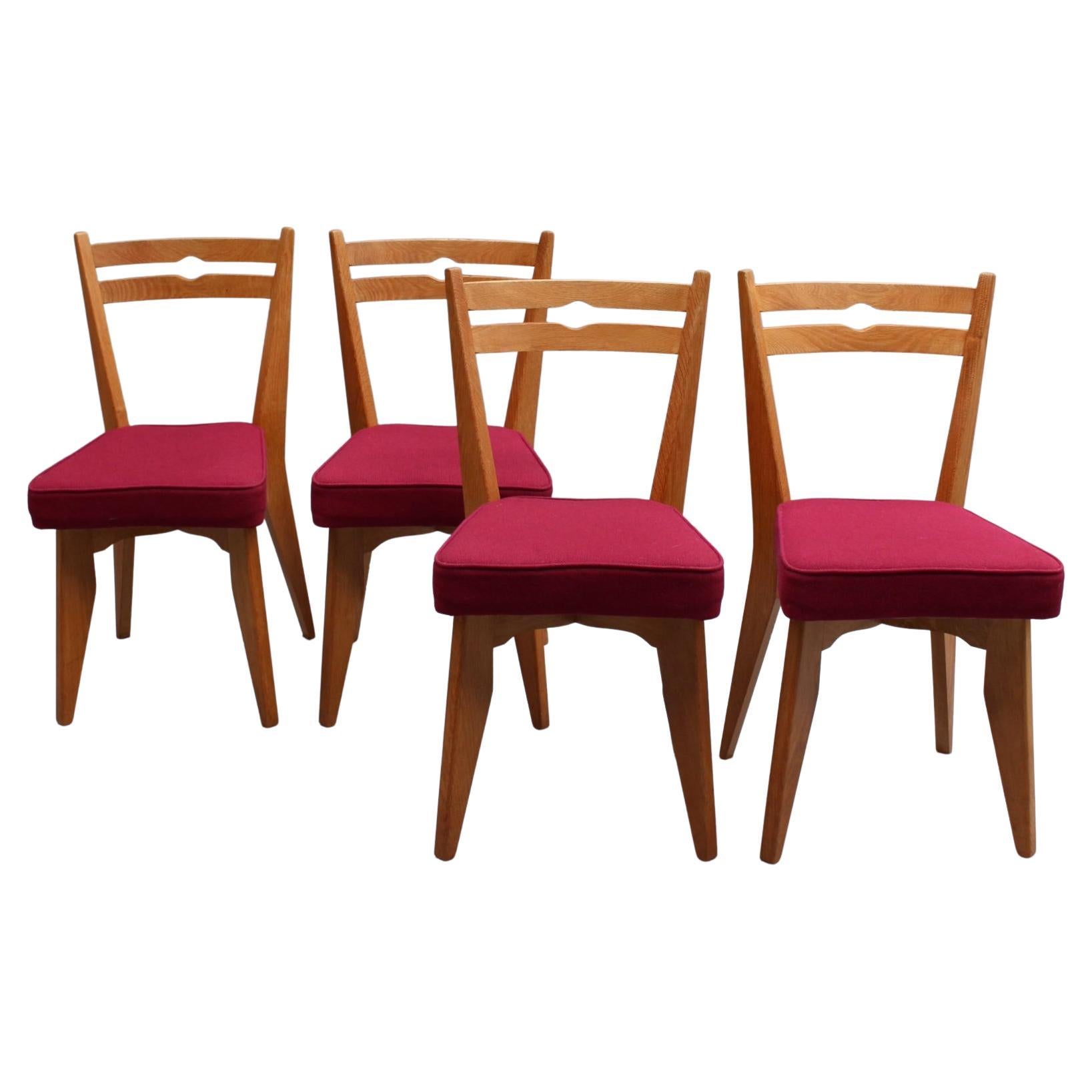 Set of 4 Fine French 1950s Oak Dining Chairs by Guillerme et Chambron For Sale
