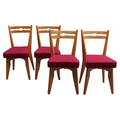 Retro Set of 4 Fine French 1950s Oak Dining Chairs by Guillerme et Chambron