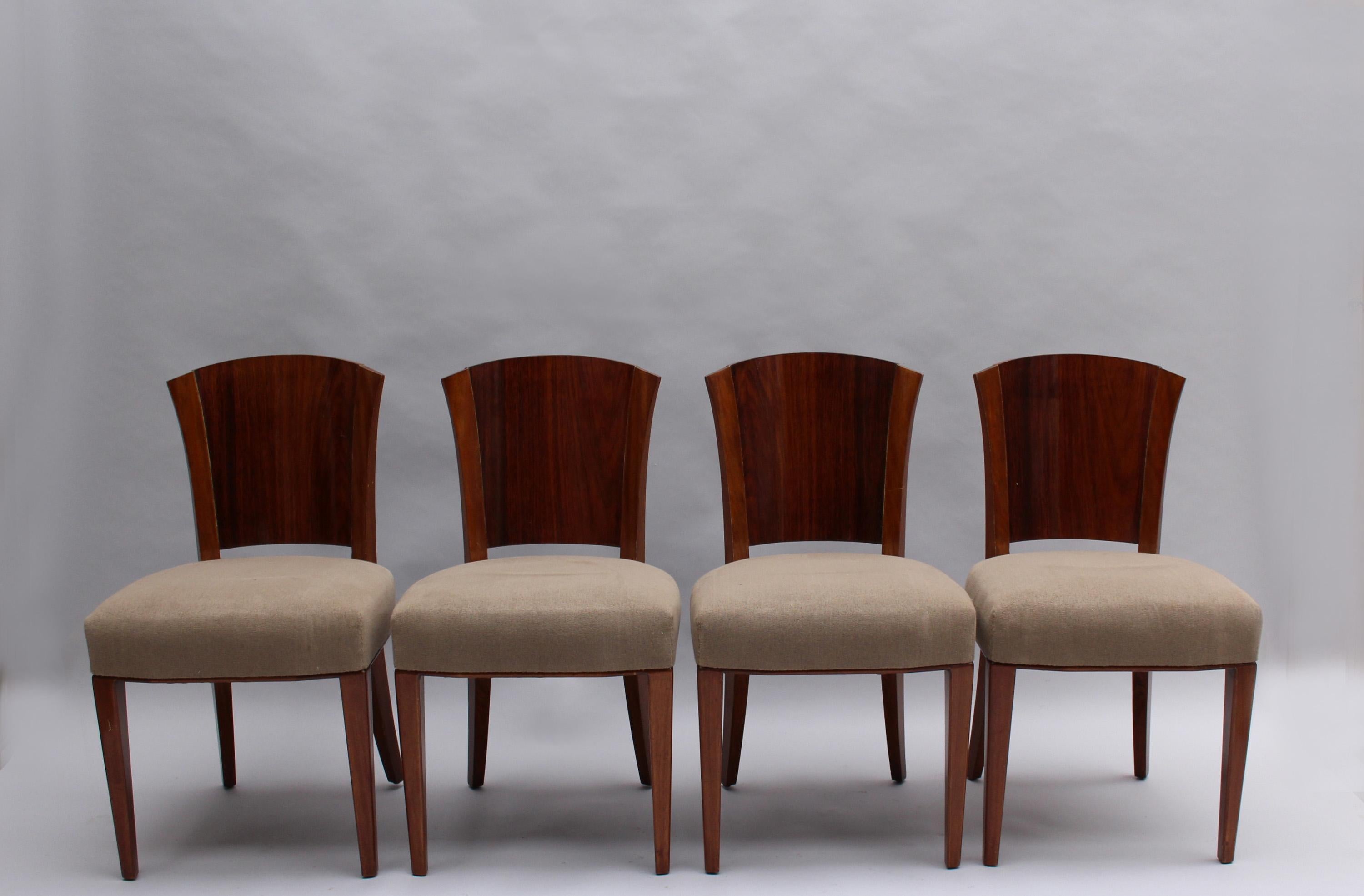 Set of 4 Fine French Art Deco Mahogany and Rosewood Side Chairs by Dominique 7