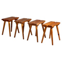 Vintage Set of 4 Finnish mid-century modern pine stools