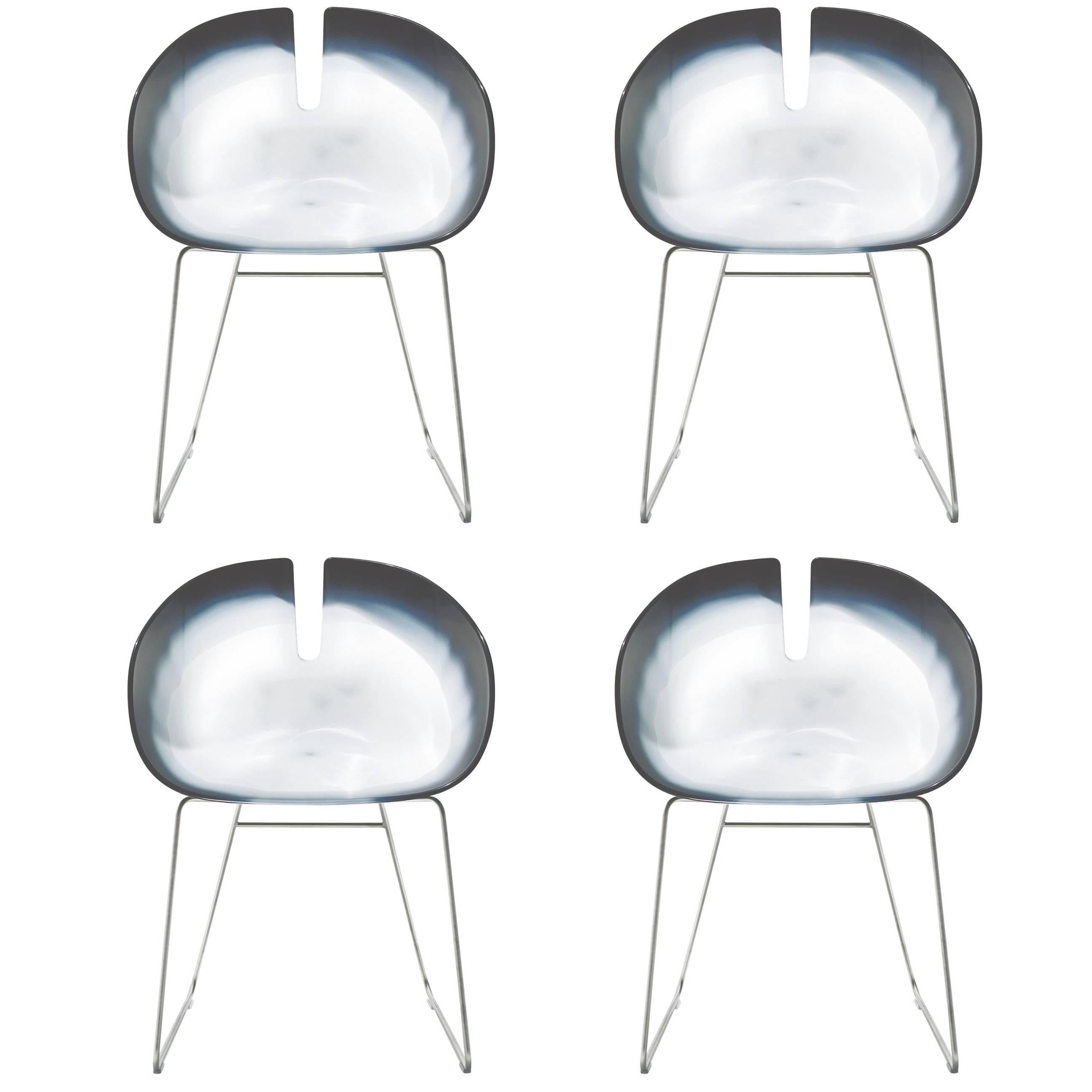 Set of Four Fjord H Dining Chairs with White Leg and Water Effect Shell, Moroso For Sale