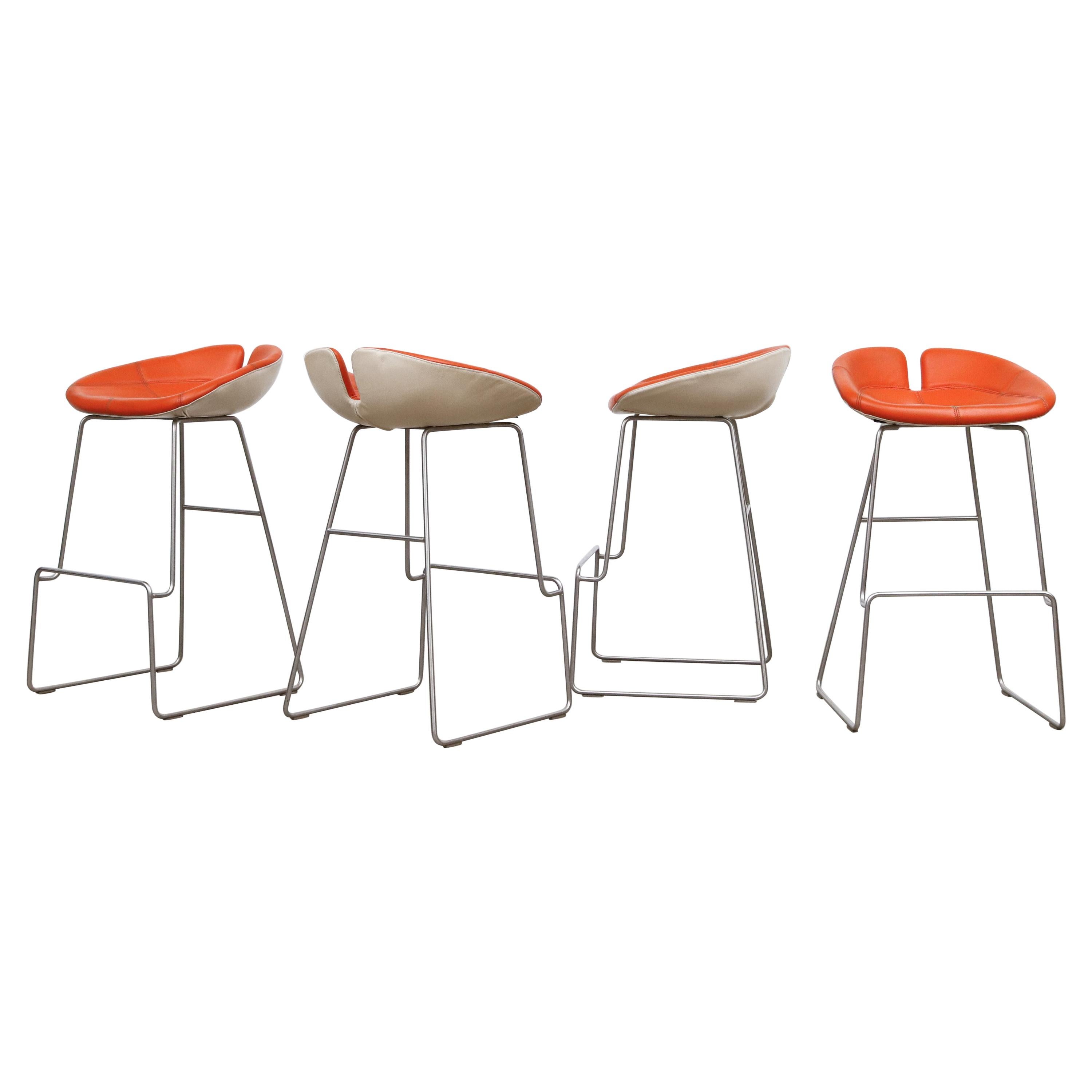 Set of 4 Fjord Leather Bar Stools by Patricia Urquiola for Moroso
