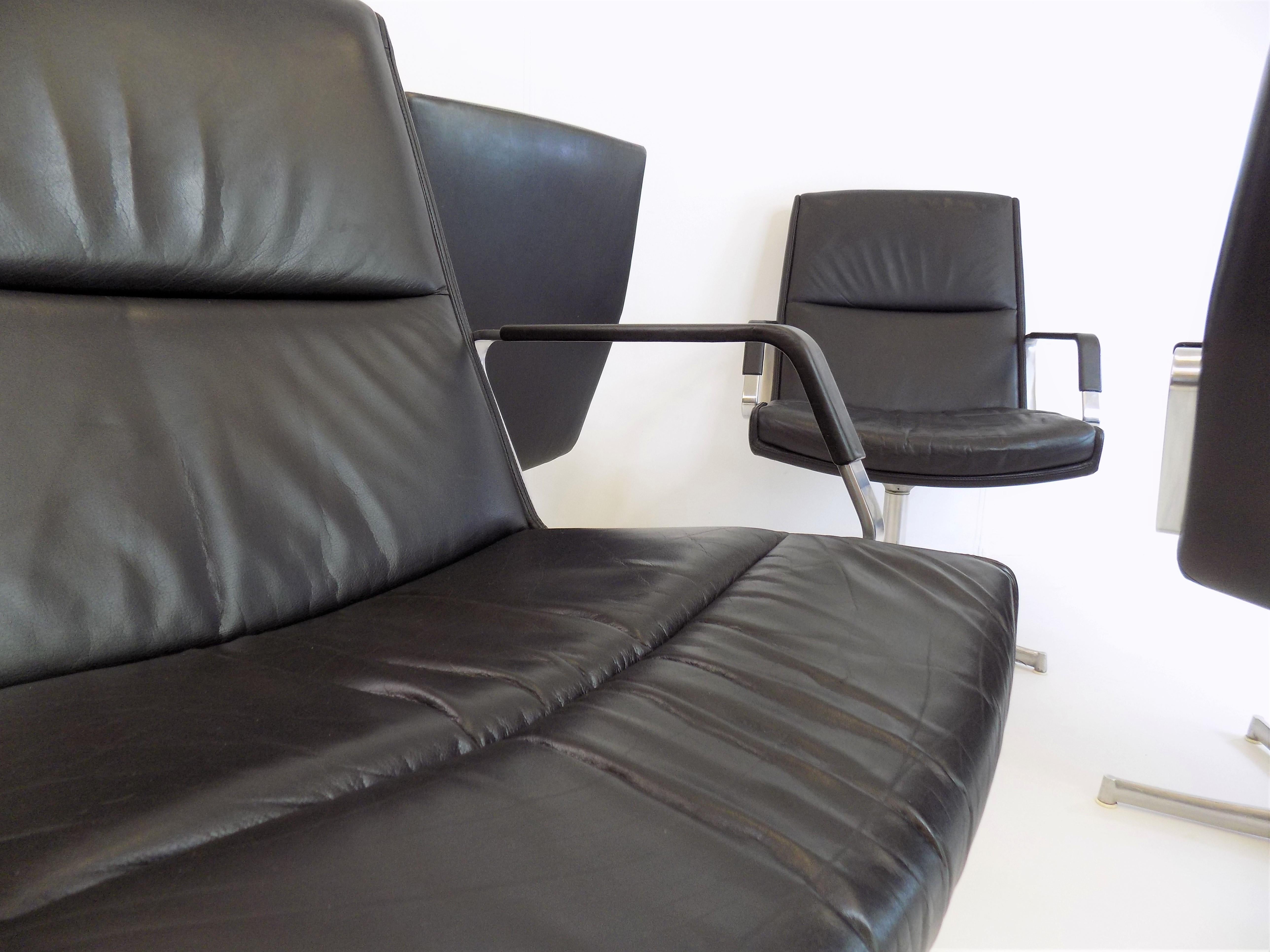 Leather Set of 4 FK 711 Lounge Chairs by Preben Fabricius/Jørgen Kastholm for W. Knoll For Sale