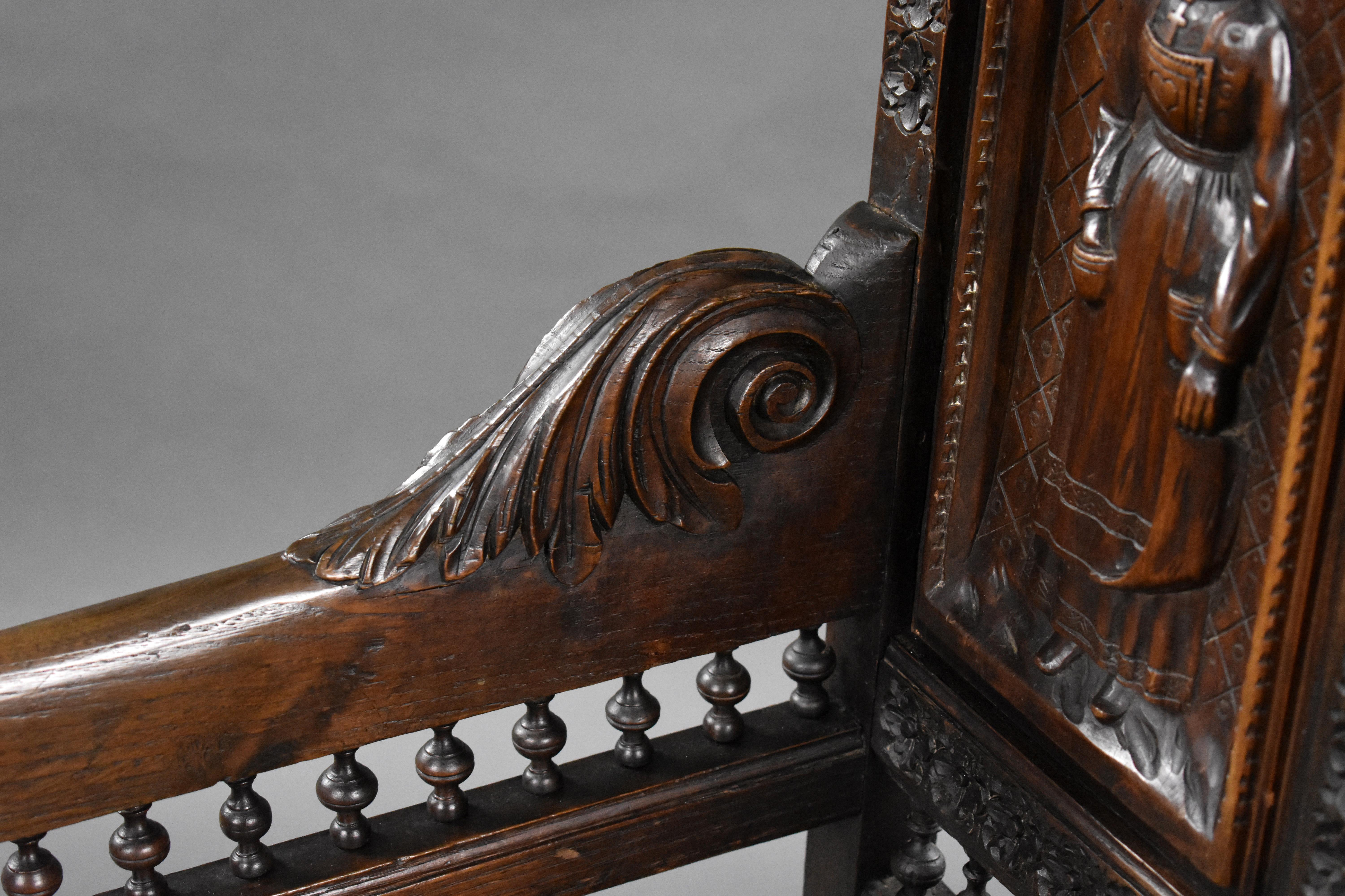 Set of 4 Flemish Carved Oak Chairs 5