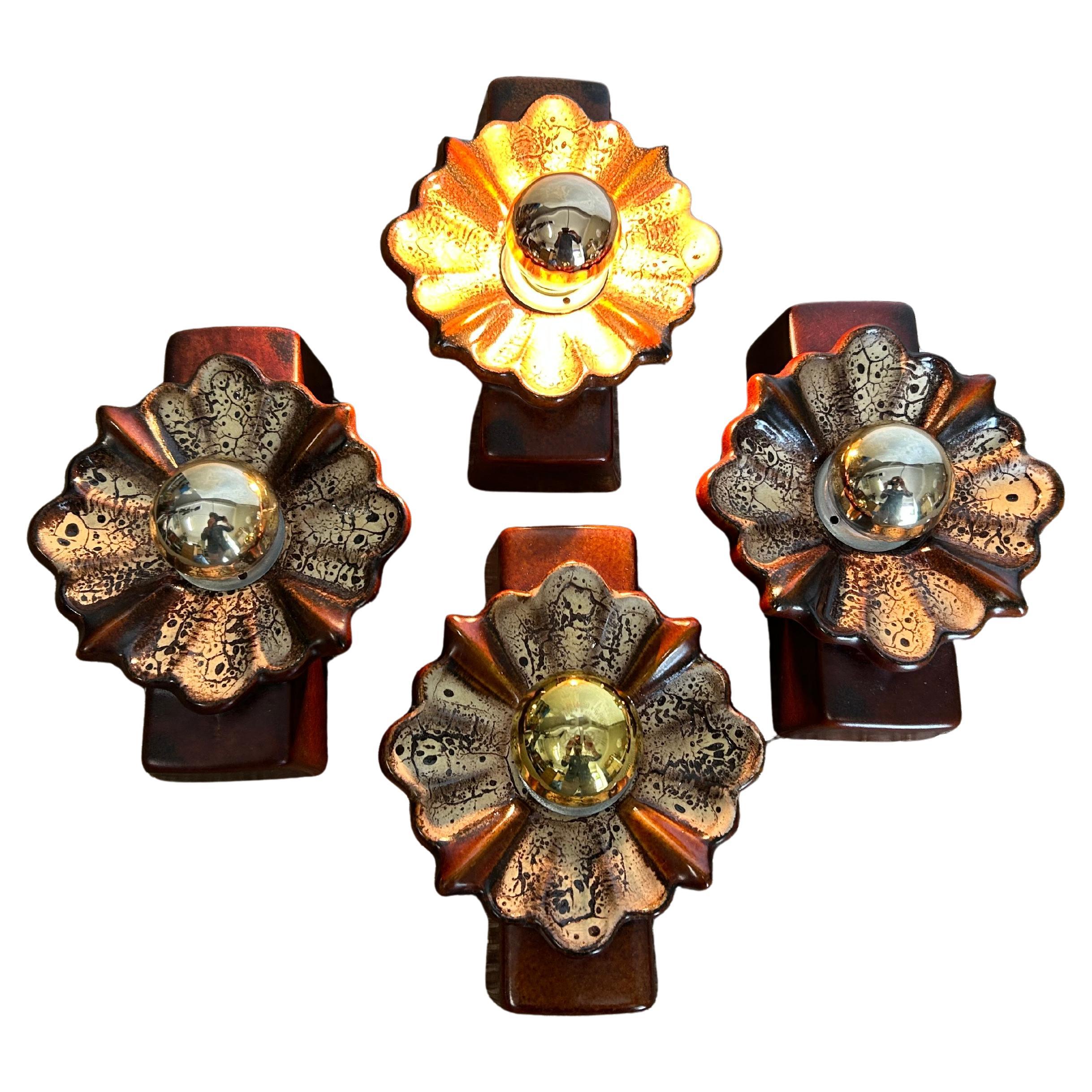 Mid-Century Modern Ensemble de 4 appliques florales en céramique par PAN Keramik, Allemagne, années 1970 - Allemagne de l'Ouest en vente