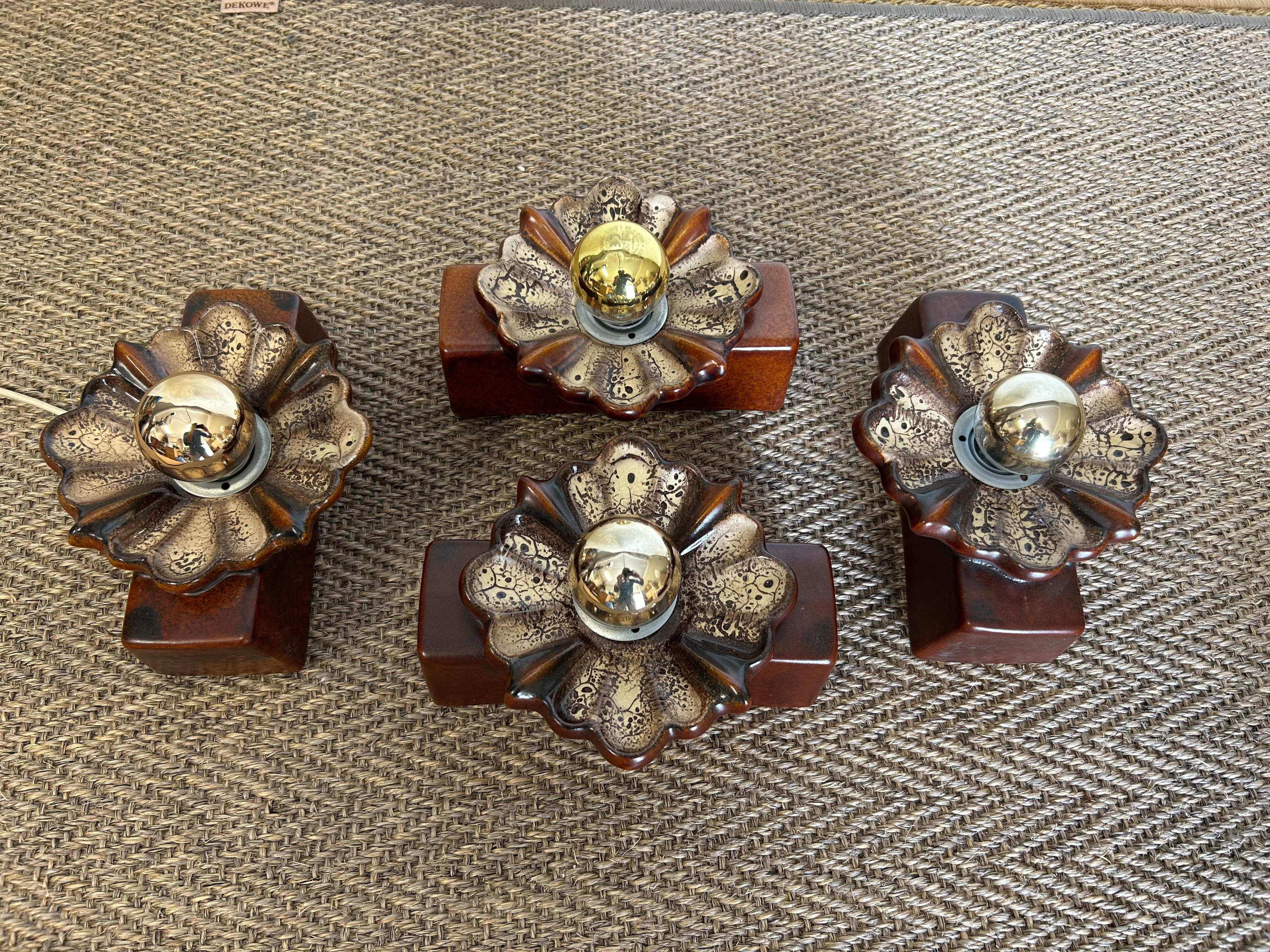 Céramique Ensemble de 4 appliques florales en céramique par PAN Keramik, Allemagne, années 1970 - Allemagne de l'Ouest en vente