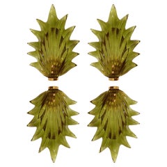 Set di 4 applique floreali in vetro di Murano in verde, illuminazione italiana in vetro artistico