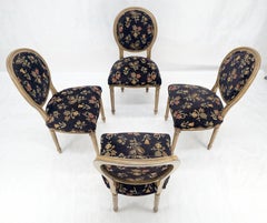 Set of 4 Floral Tapestry Style Upholstery Oval Back Louis XIV Dining Chairs MINT
