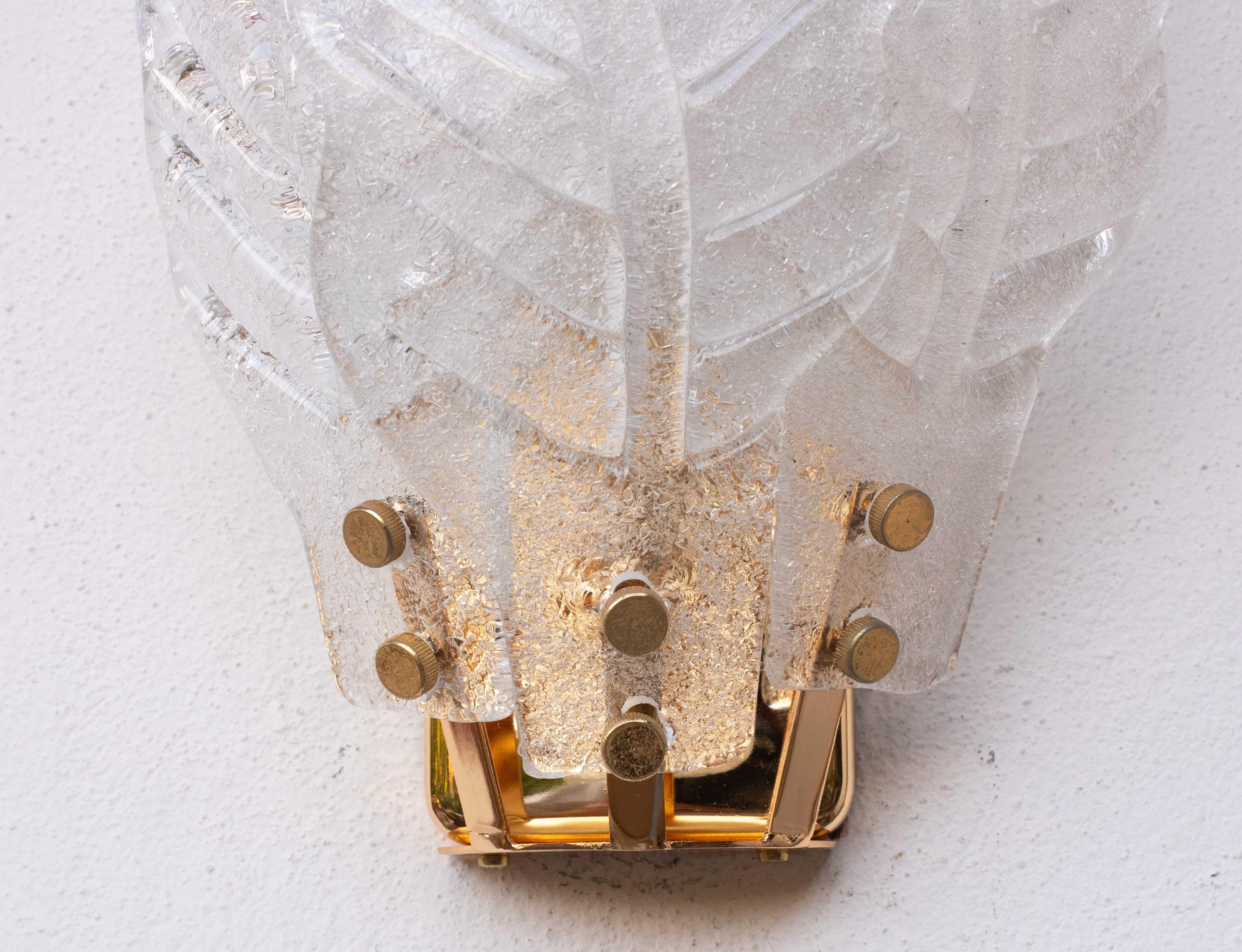 Set di 4 Florence, Elegance Murano Wall Light Foglie trasparenti, 1970 In condizioni buone in vendita a Roma, IT