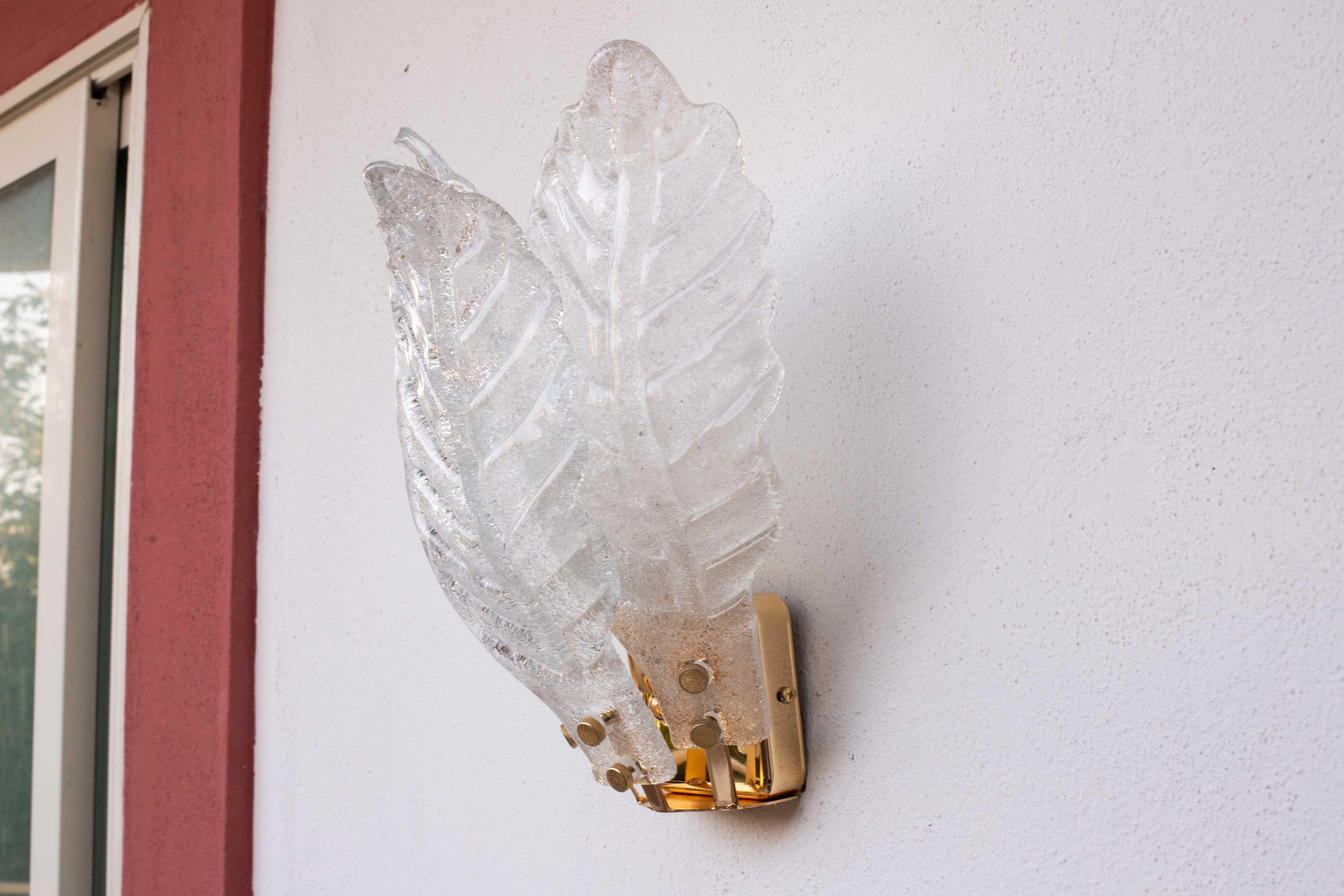 Vetro di Murano Set di 4 Florence, Elegance Murano Wall Light Foglie trasparenti, 1970 in vendita
