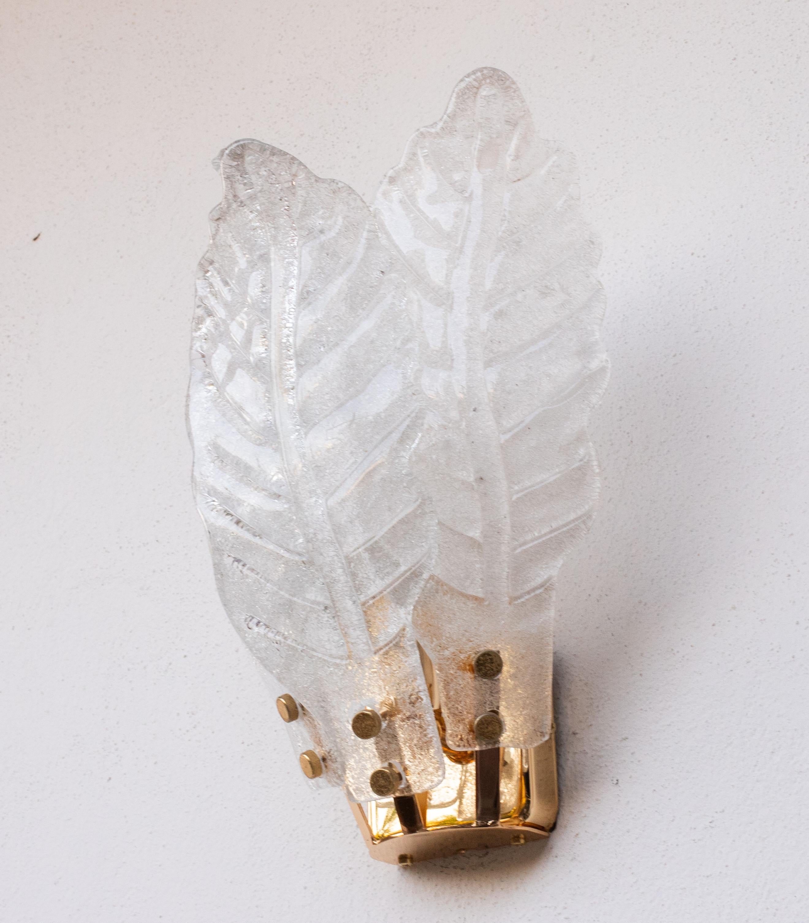 Set di 4 Florence, Elegance Murano Wall Light Foglie trasparenti, 1970 in vendita 1