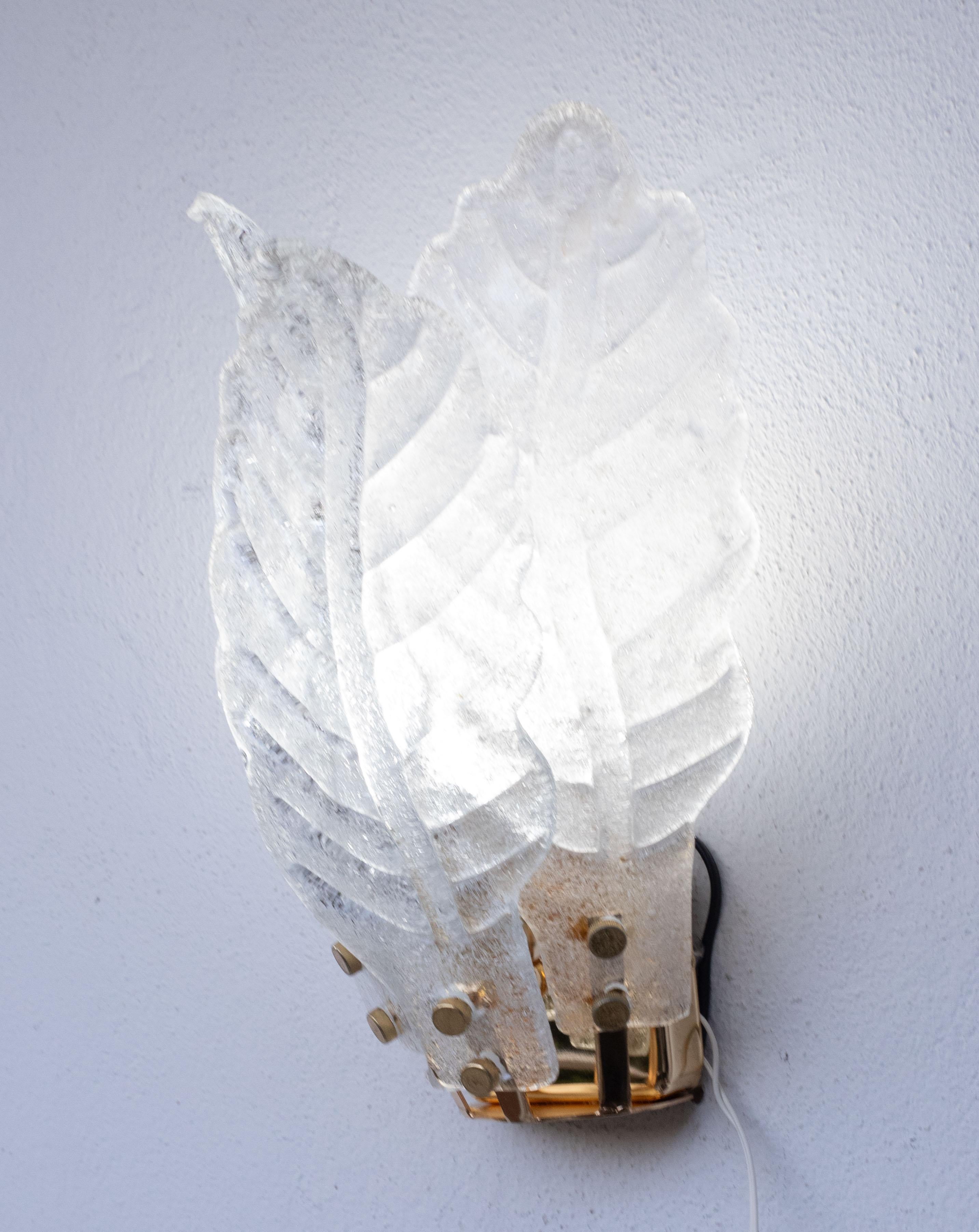 Set di 4 Florence, Elegance Murano Wall Light Foglie trasparenti, 1970 in vendita 3
