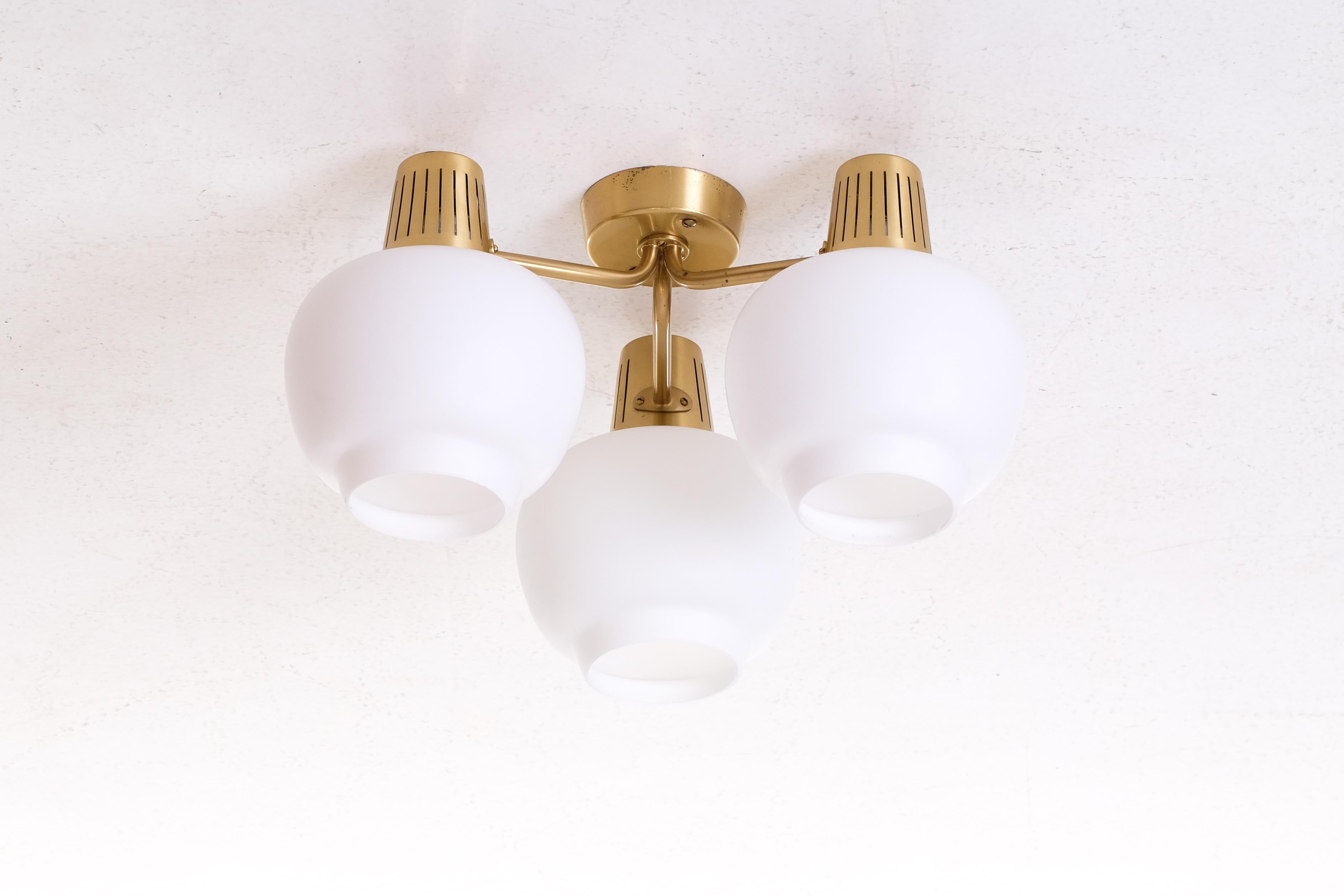 Scandinavian Modern Set of 3 Flush Mount Ceiling Lights by Hans Bergström, 1950s For Sale