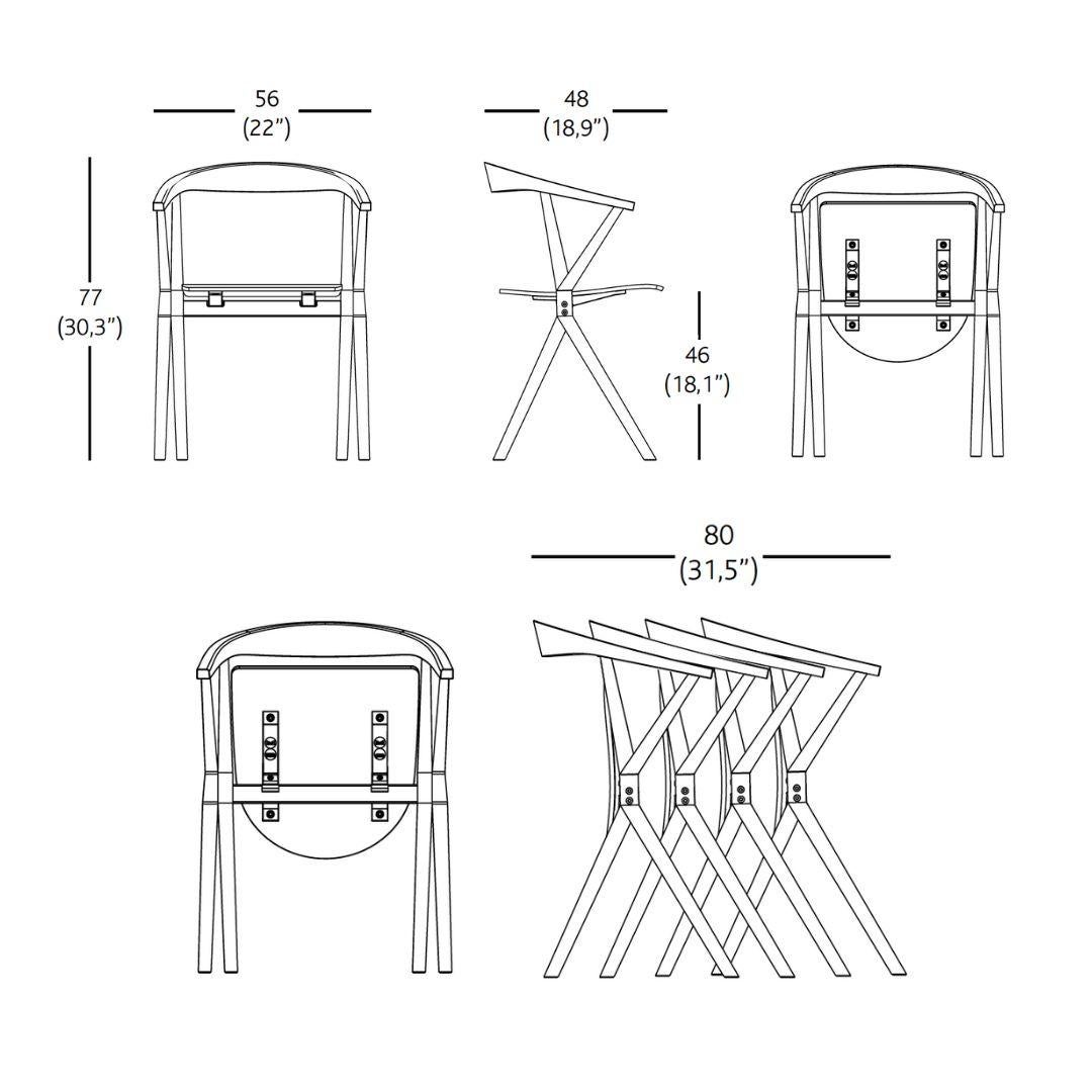 Set of 4 contemporary foldable, stackable chair model 