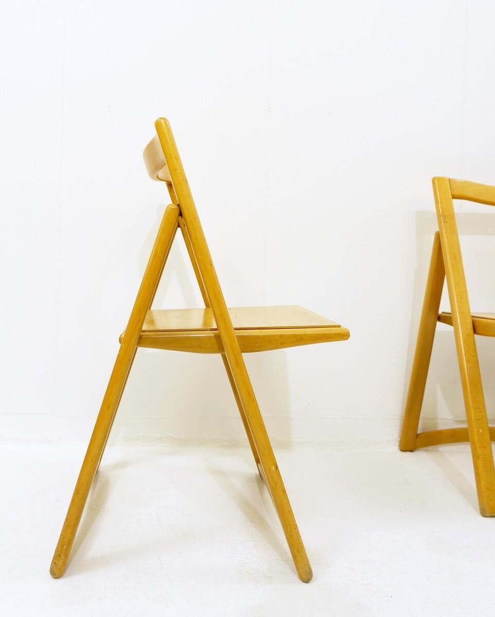 Wood Set of 4 Folding Chairs, 1970s