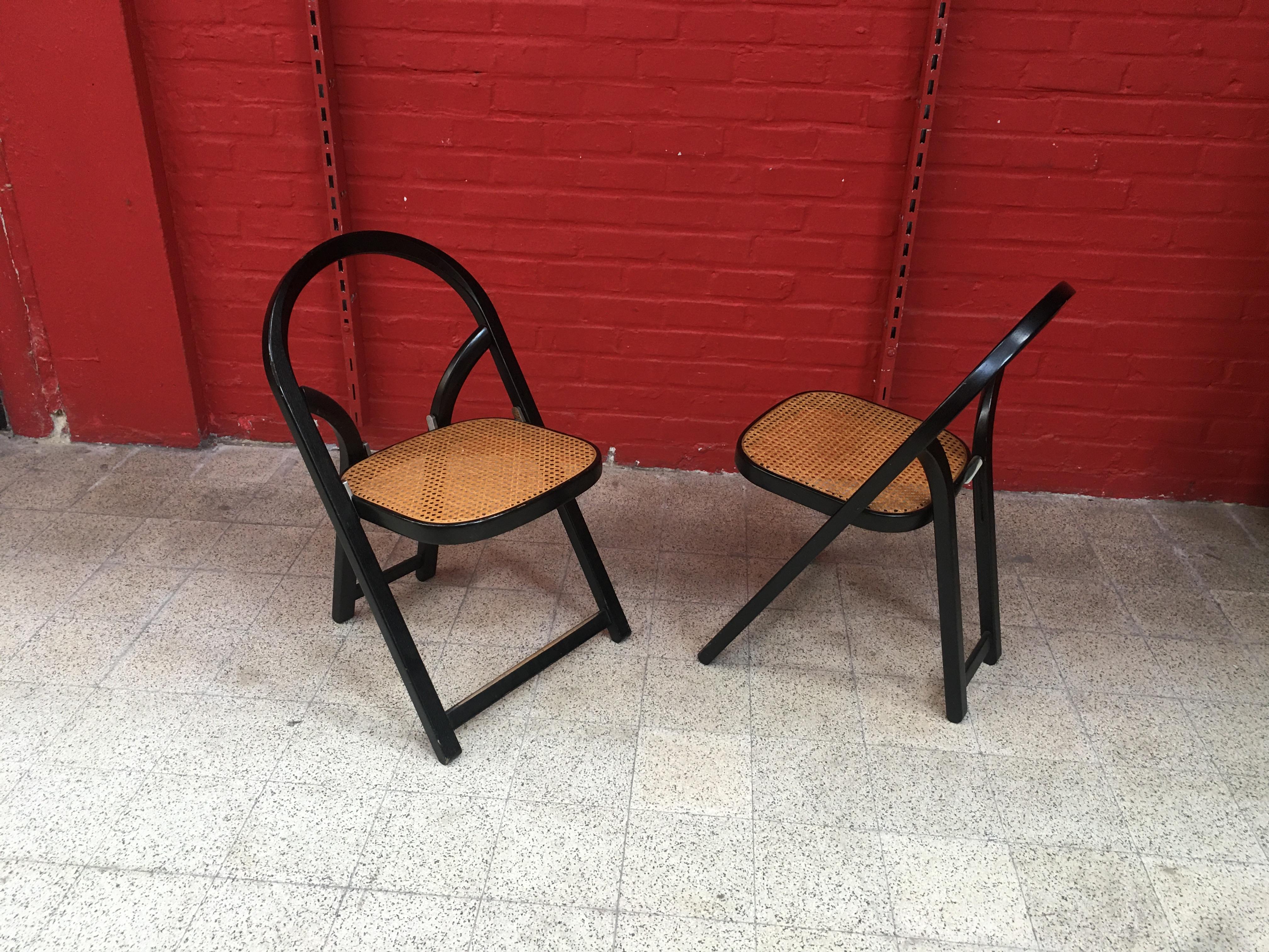Blackened  4 Folding Chairs Arca by Gigi Sabadin Created in 1974 for Crassevig For Sale