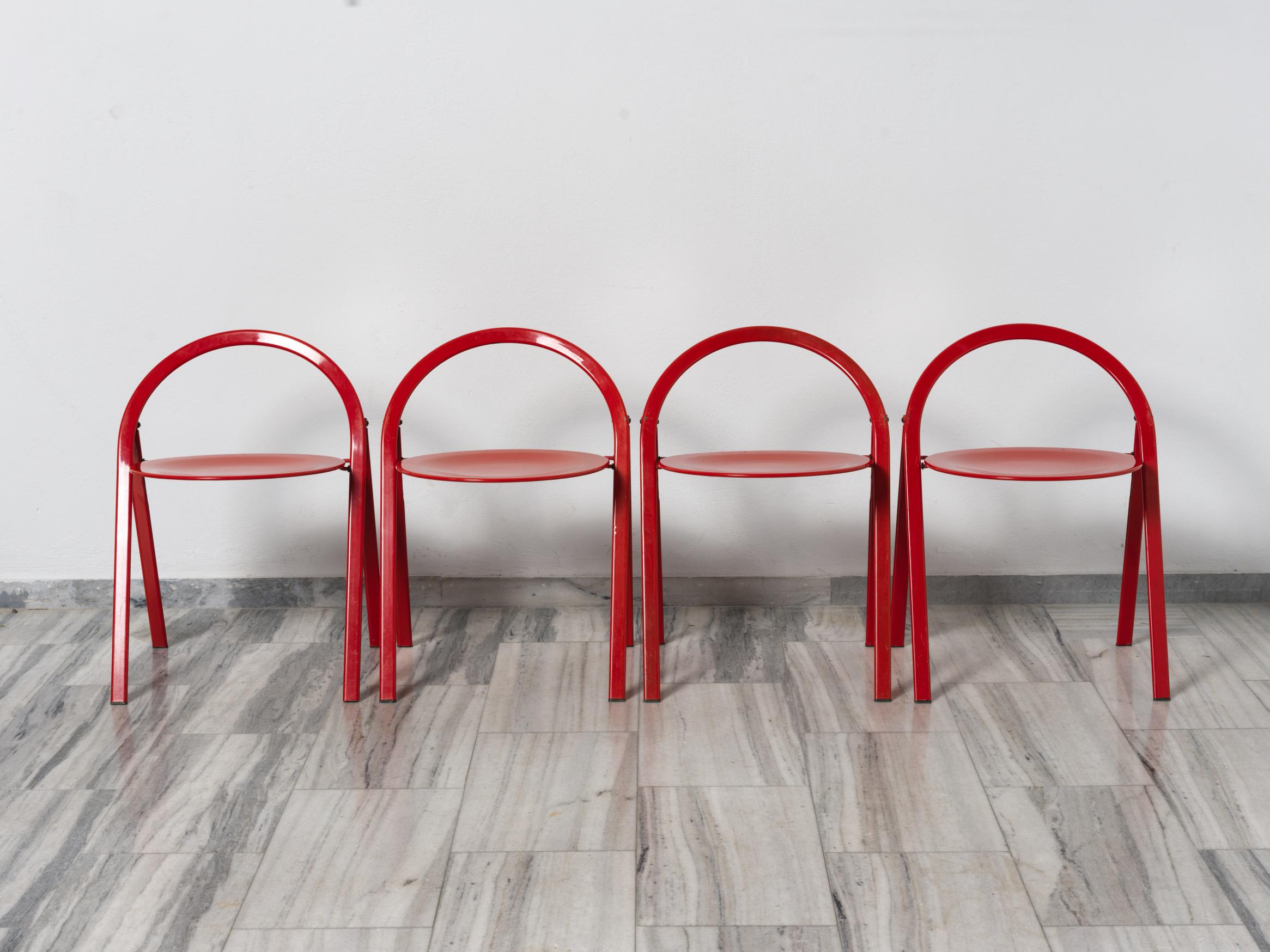 Post-Modern Set of 4 folding chairs by Giorgio Cattelan for Cidue, Italy 1970s For Sale