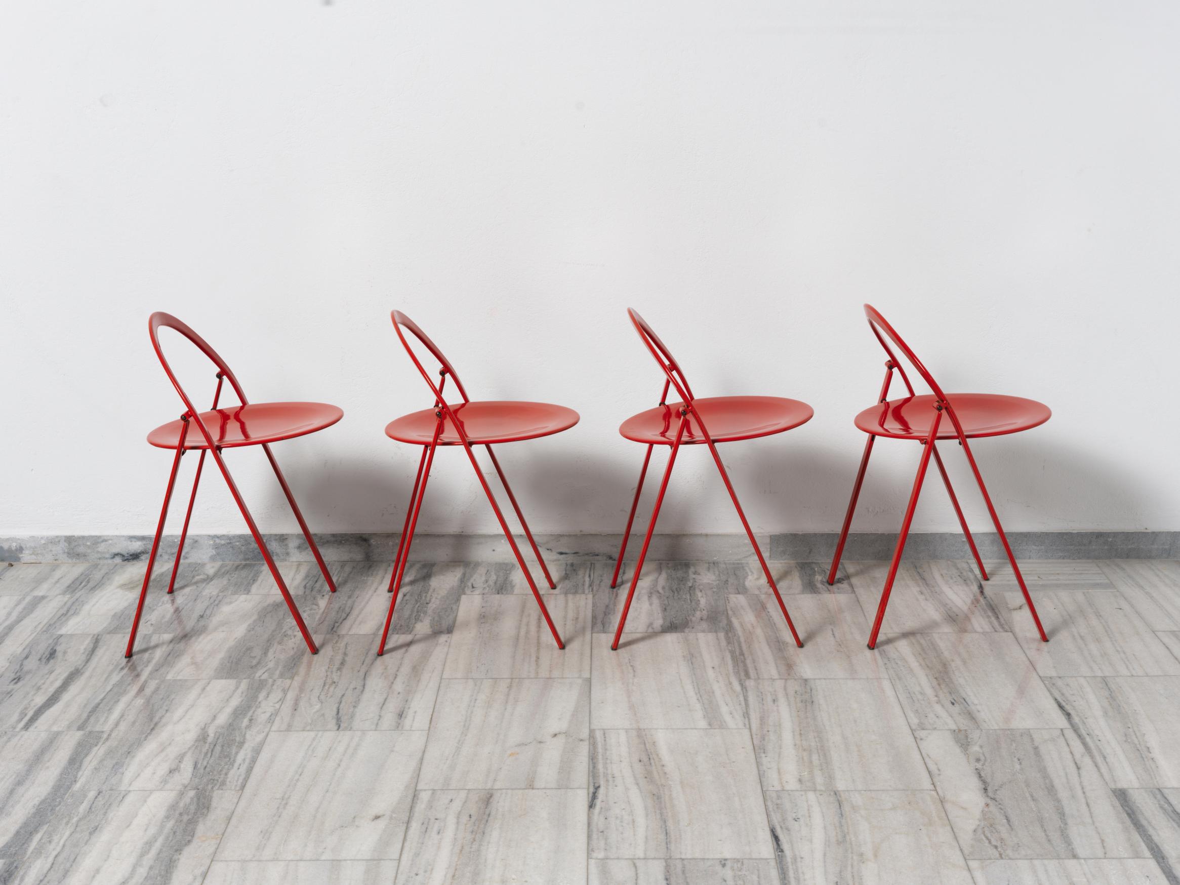 Italian Set of 4 folding chairs by Giorgio Cattelan for Cidue, Italy 1970s For Sale
