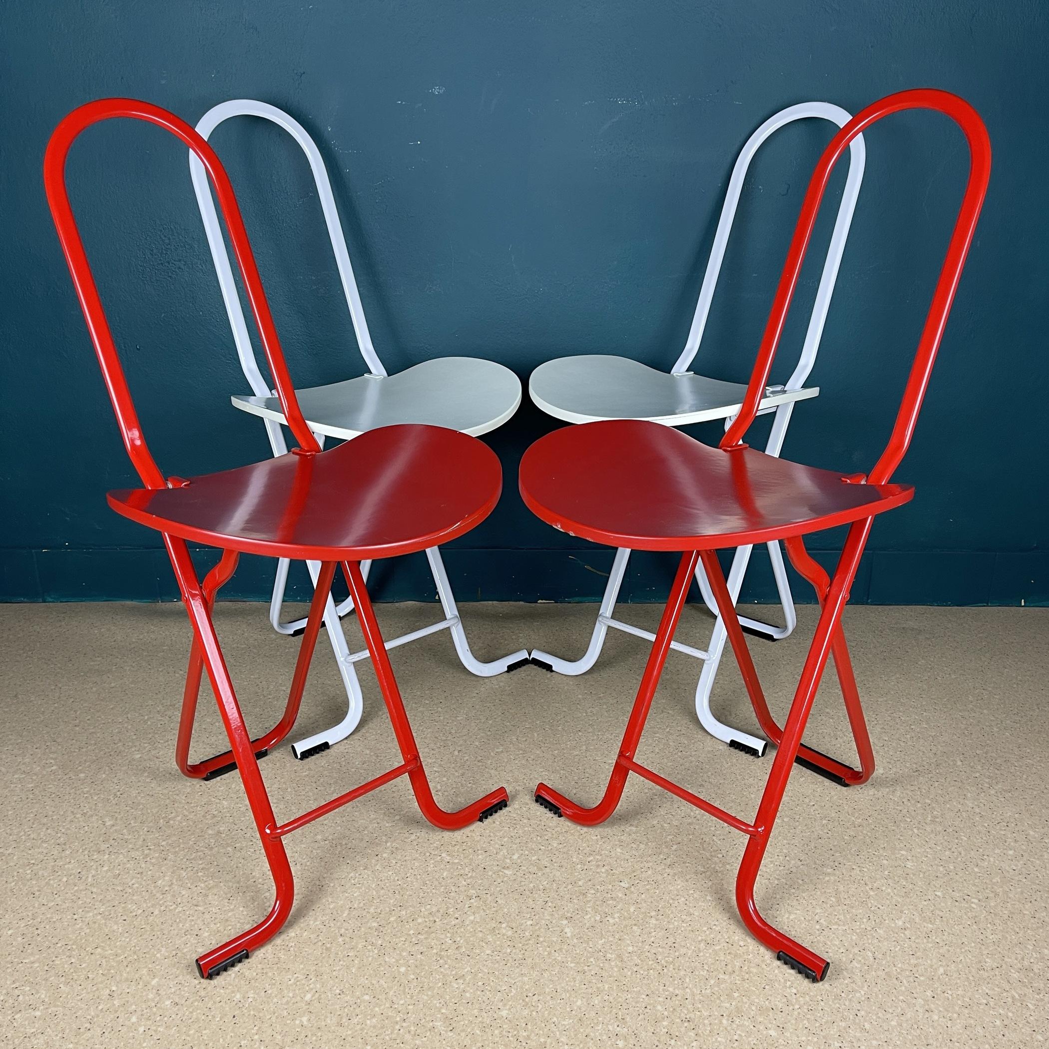 Mid-Century Modern Set of 4 Folding Chairs Dafne by Gastone Rinaldi for Thema Italy 1980s For Sale