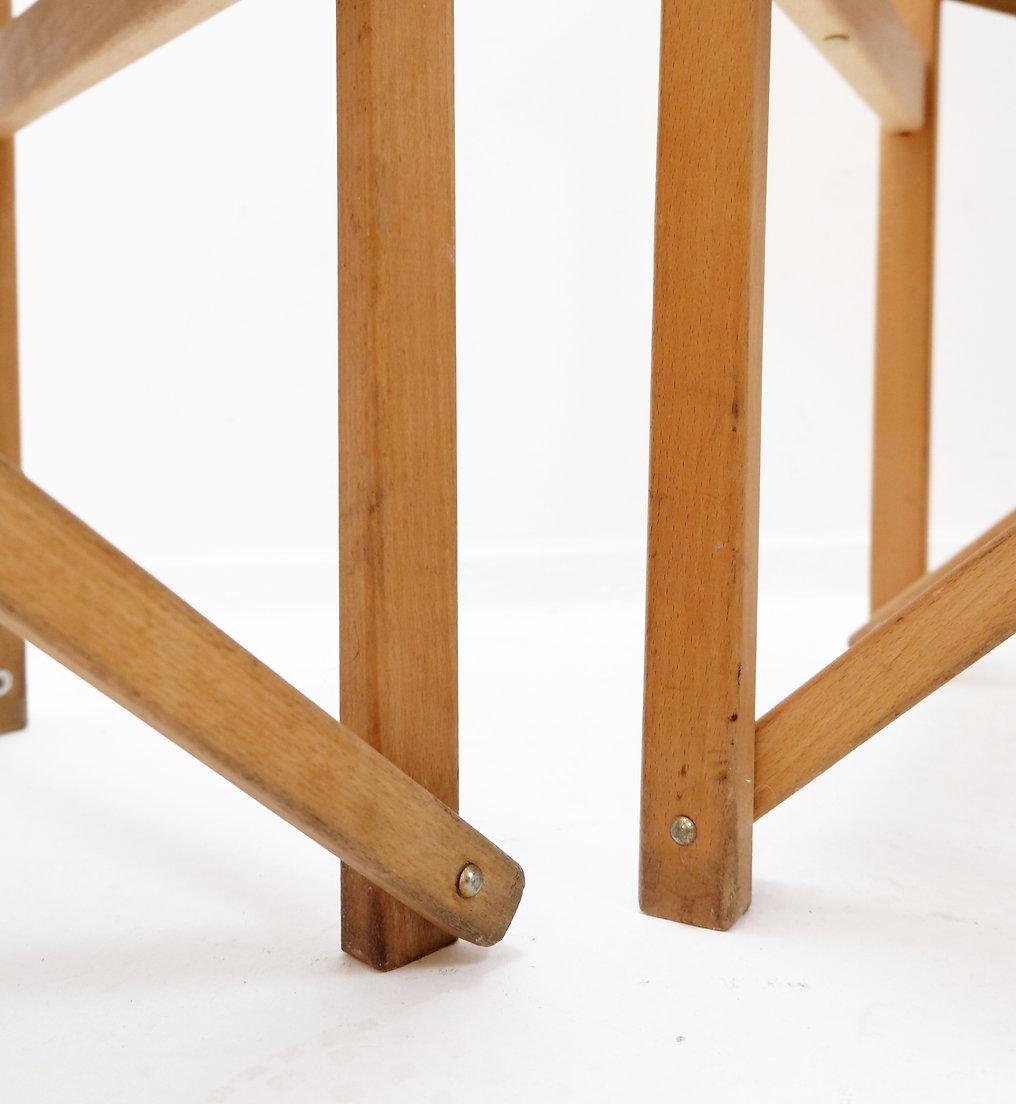 Set of 4 folding chairs in oak and cotton canvas For Sale 7