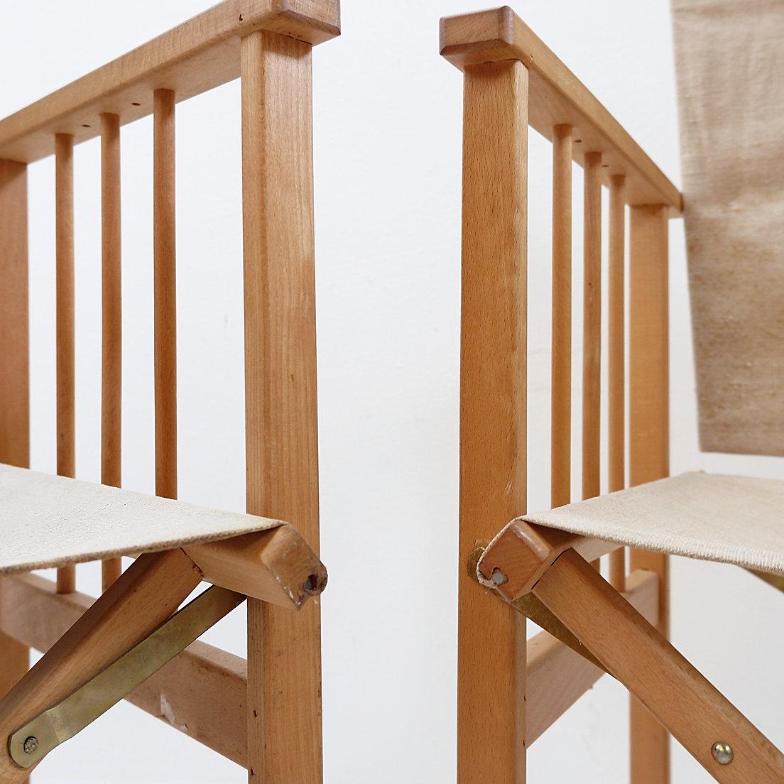 Set of 4 folding chairs in oak and cotton canvas For Sale 8