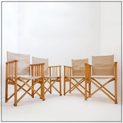 Set of 4 folding chairs in oak and cotton canvas