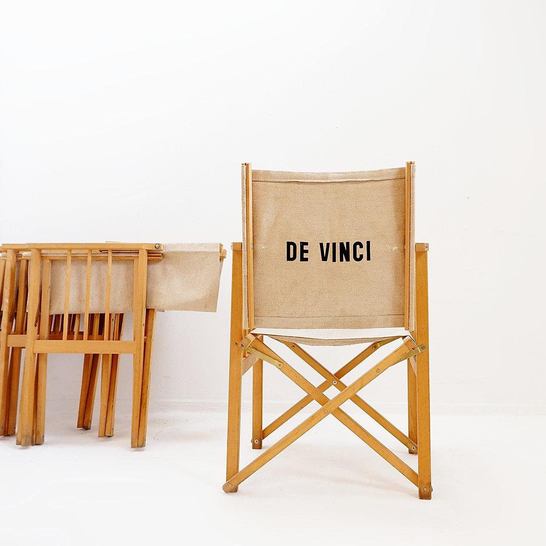 Mid-Century Modern Set of 4 folding chairs in oak and cotton canvas For Sale